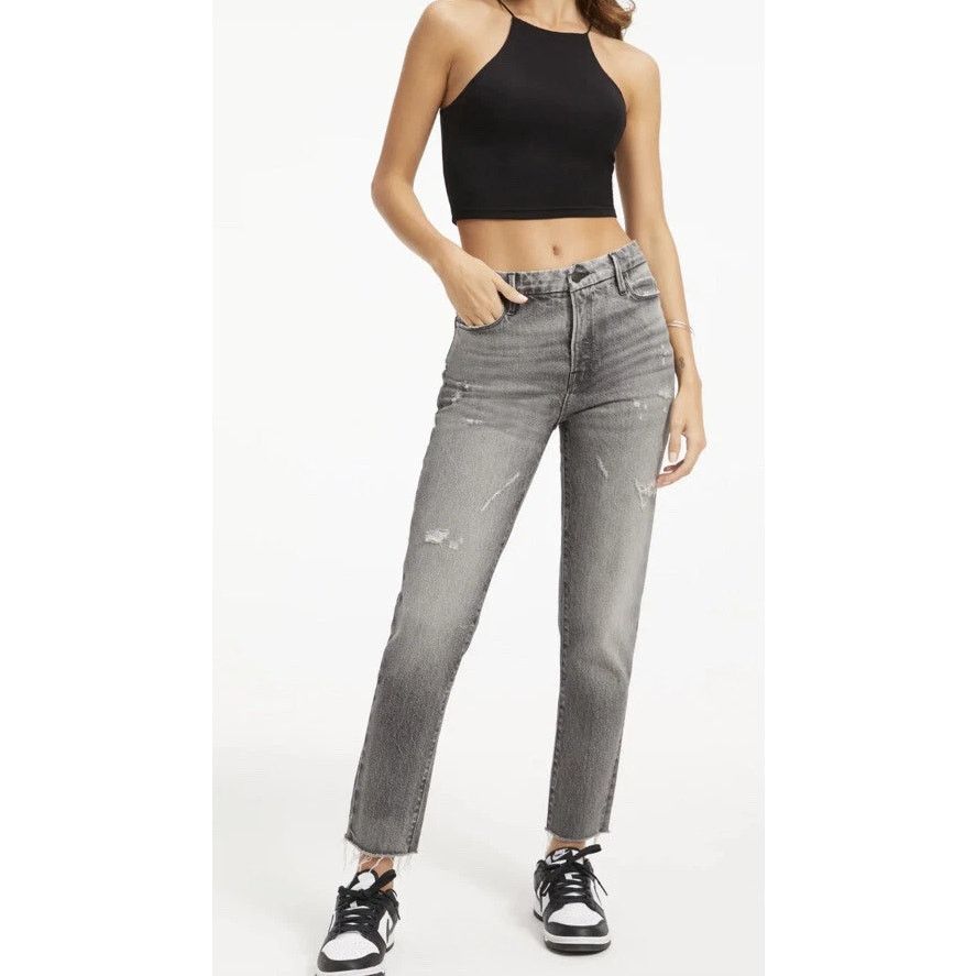 Good American Good American The Weekender Jeans Straight Frayed High Rise Size 28" / US 6 / IT 42 - 1 Thumbnail