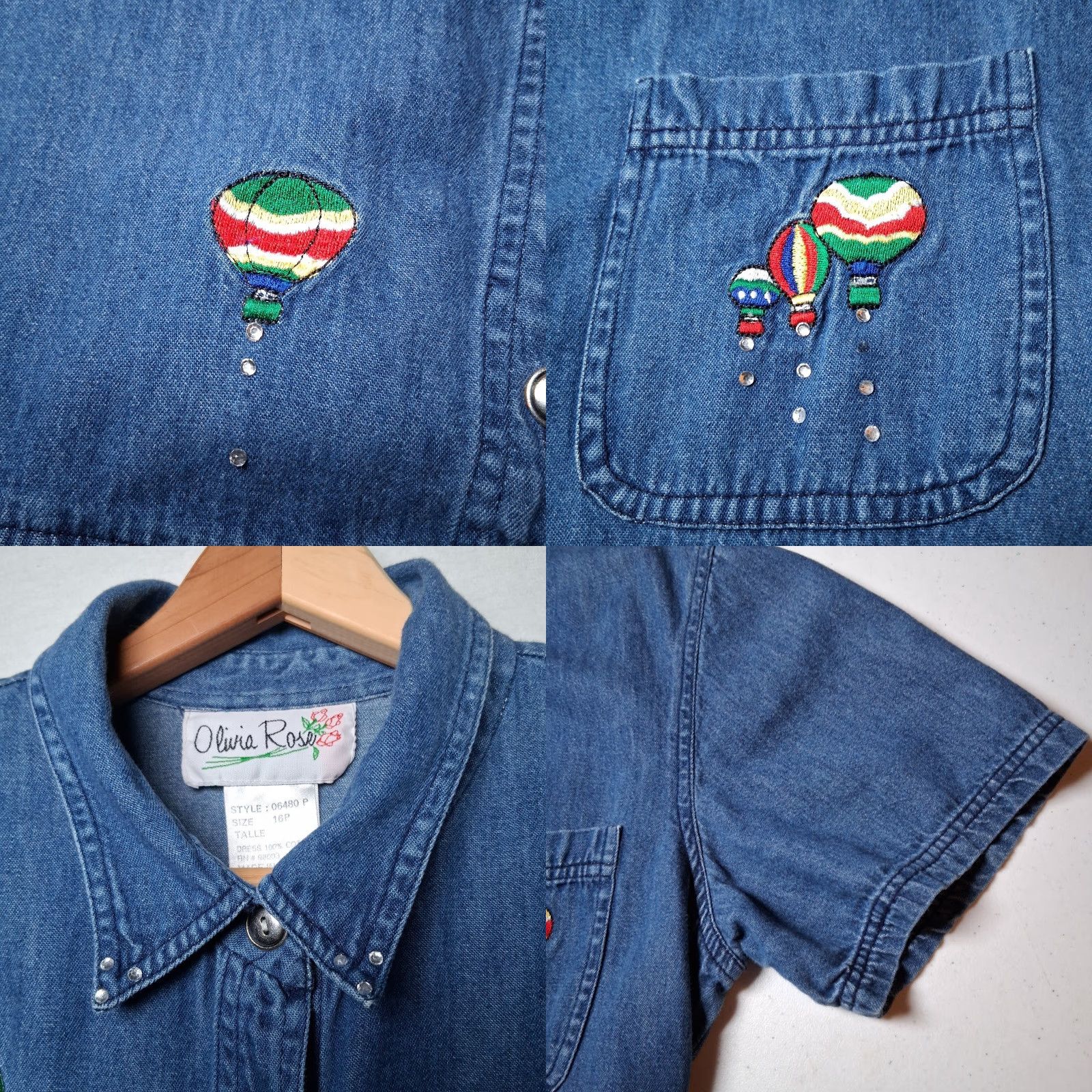 Vintage VINTAGE Pink Rose Shirt Dress 16P Petite Blue Chambray Denim Hot Air Balloon Casual Womens Size XXL / US 16-18 / IT 52-54 - 9 Thumbnail