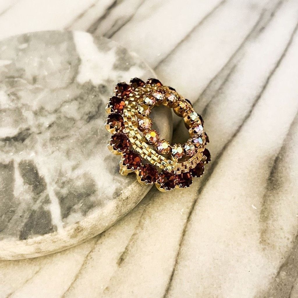 Vintage Vintage Topaz AB Crystal Brooch Pin Round Wreath Size ONE SIZE - 3 Thumbnail