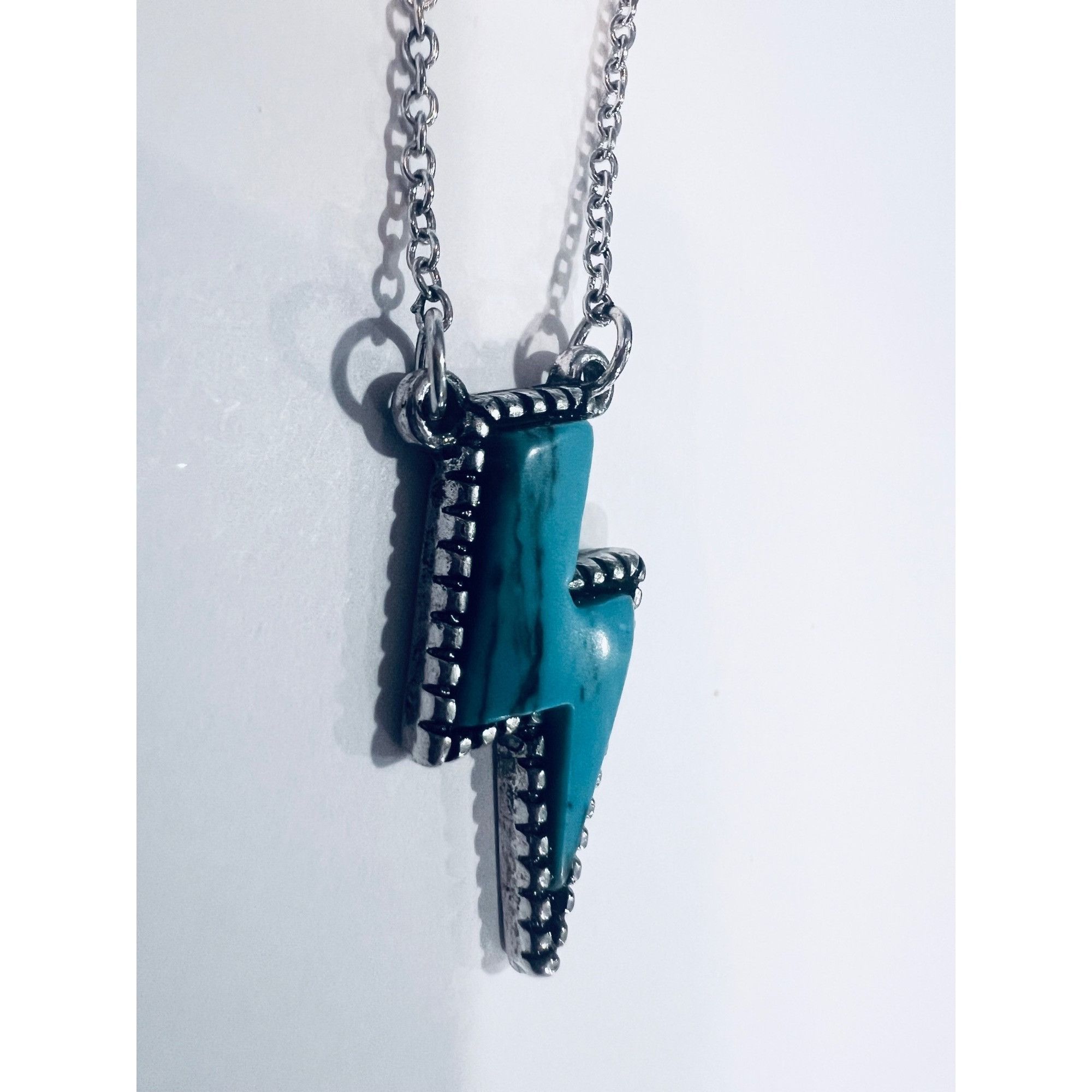 Other Lightning Bolt Pendant Necklace With Turquoise Inlay On Silv Size ONE SIZE - 1 Thumbnail