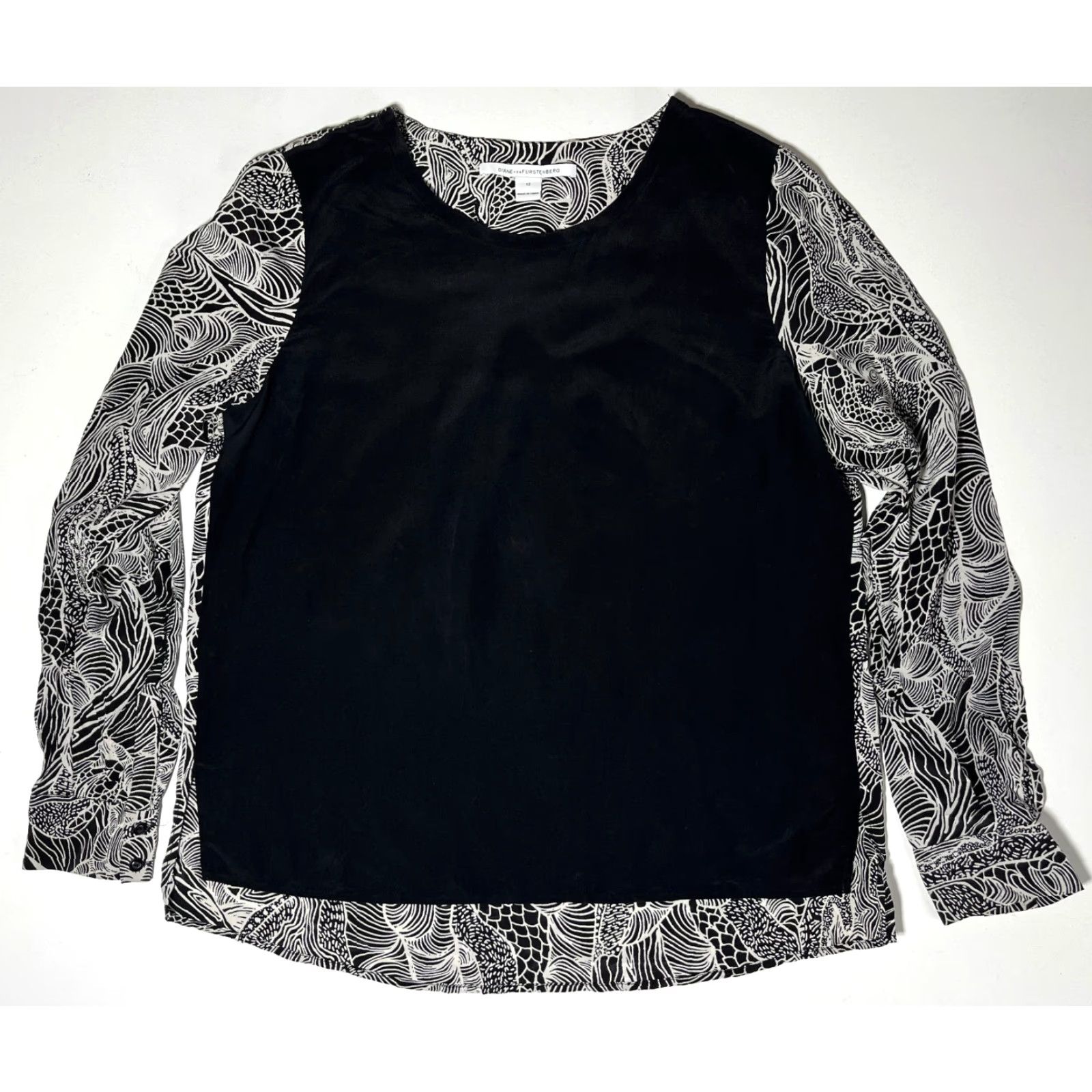 Diane von Furstenberg DVF Diane von Furstenberg Louisa Long Sleeve Silk Top Sz 12 Women’s Blouse Size XL / US 12-14 / IT 48-50 - 4 Thumbnail