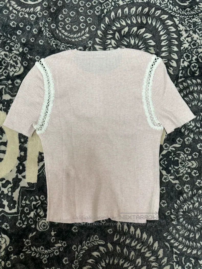 Chanel Chanel 22C light pink hollow cardigan knitted short sleeve Size XXS / US 00 / IT 34 - 2 Thumbnail