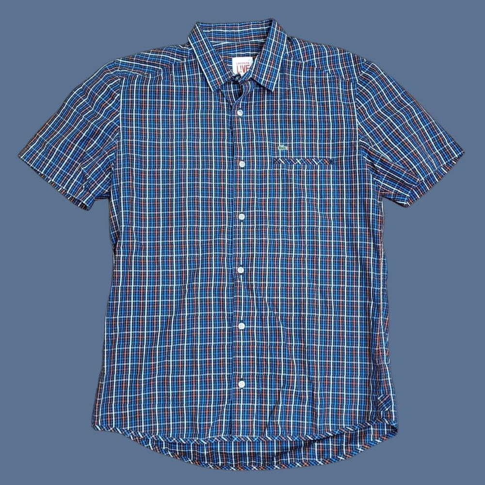 Lacoste Lacoste L!VE Shirt Mens 40 Blue Orange Plaid Short Sleeve Button Up Casual Size US L / EU 52-54 / 3 - 1 Thumbnail
