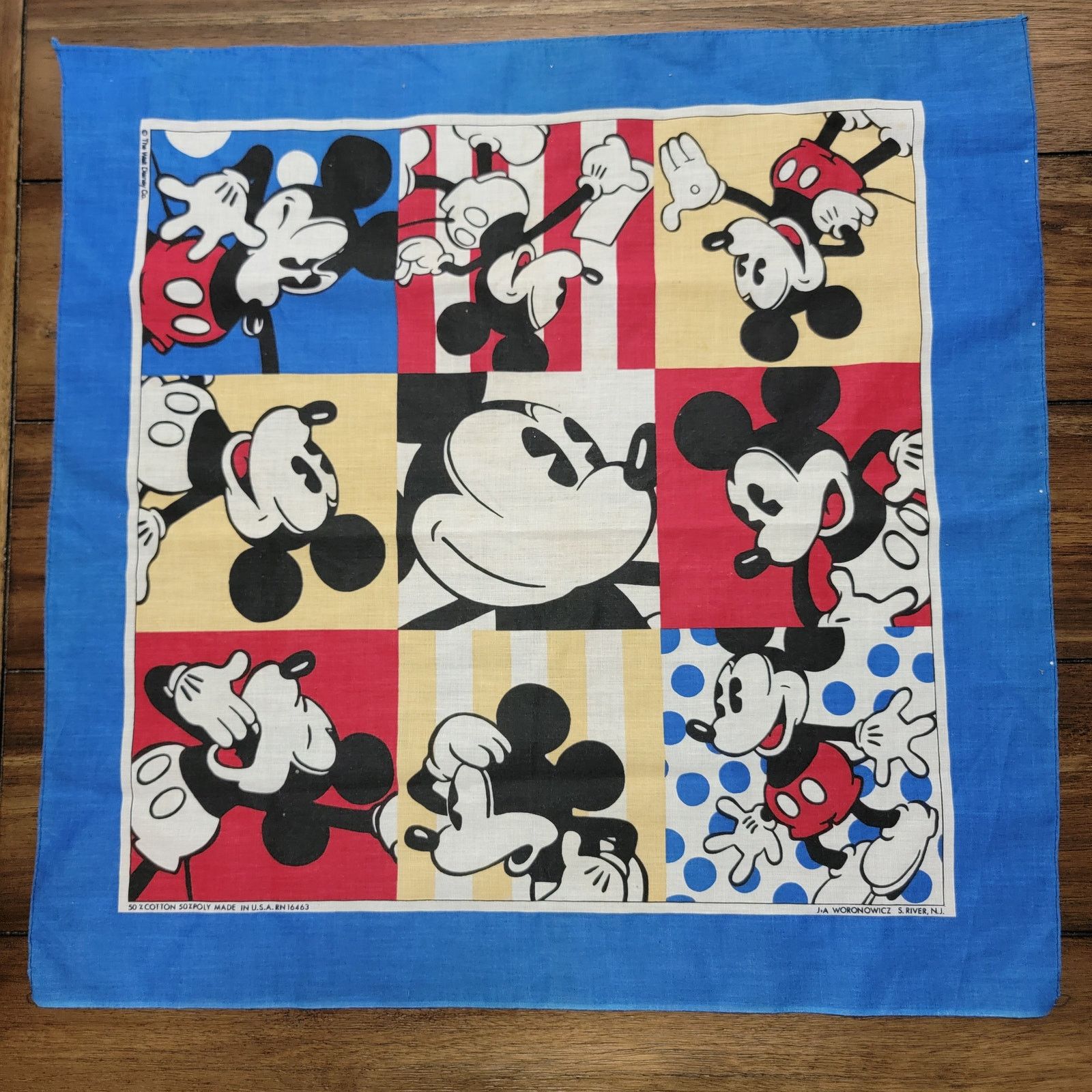 Disney VINGTAGE Walt Disney Mickey 9 Square Bandanna Blue Frame Size ONE SIZE - 1 Thumbnail