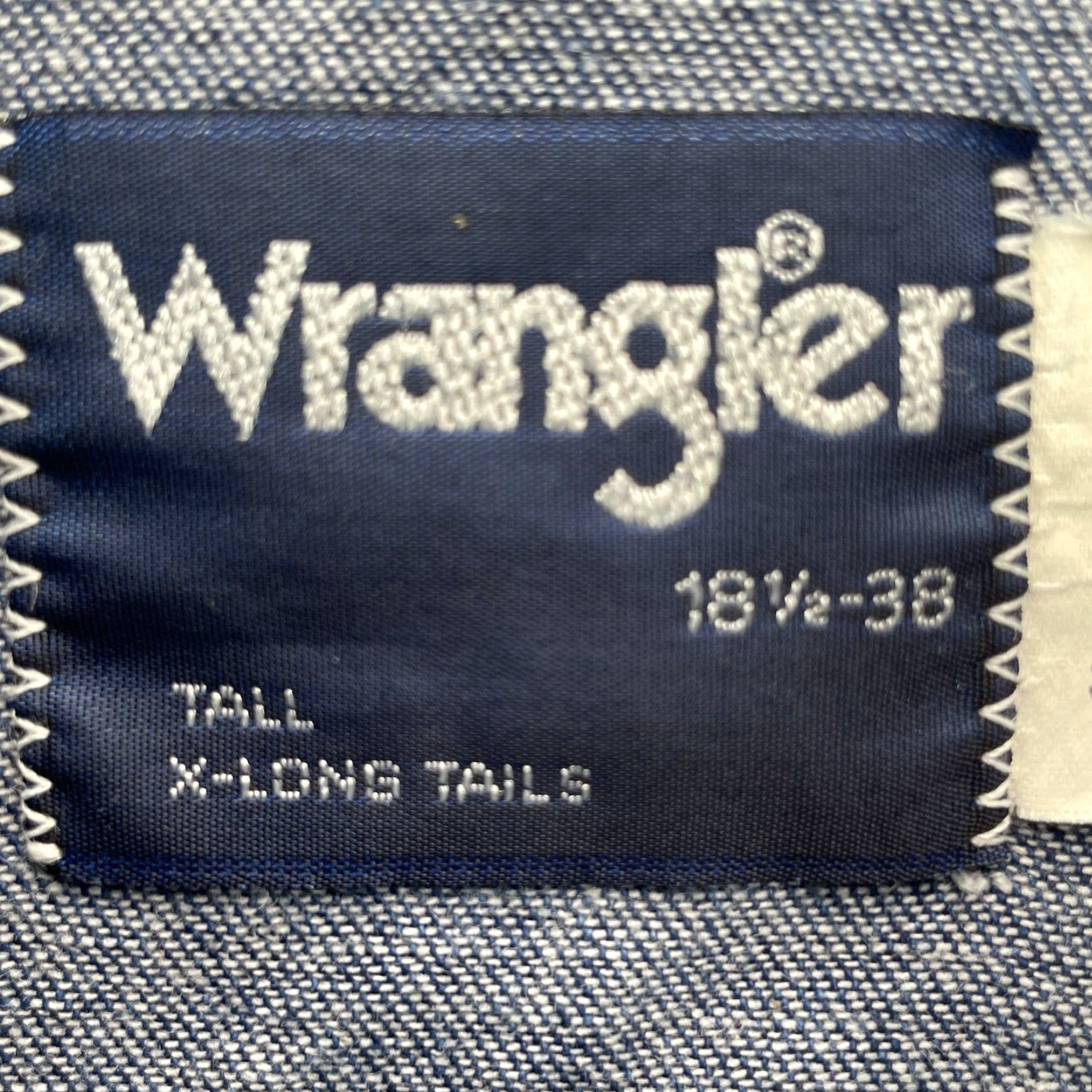 Wrangler VTG Wrangler X-Long Tail Shirt Men 18.5 Pearl Snap Denim Workwear Cowboy Western Shirt Mens Blue Denim Size US XXL / EU 58 / 5 - 3 Thumbnail