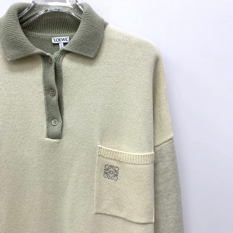 Loewe Loewe Muted beige logo embroidered collar long sleeve knit Size XS / US 0-2 / IT 36-38 - 3 Thumbnail
