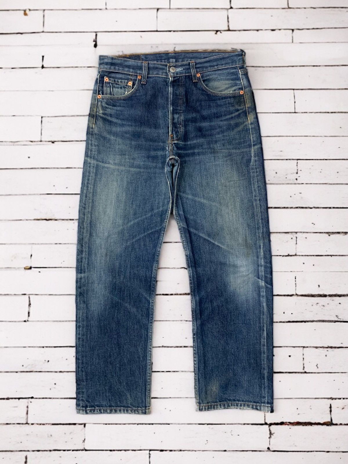 Levi's Levis 501 Buttonfly Distressed Whiskering Denim Pants (AB35) Size US 29 - 1 Thumbnail