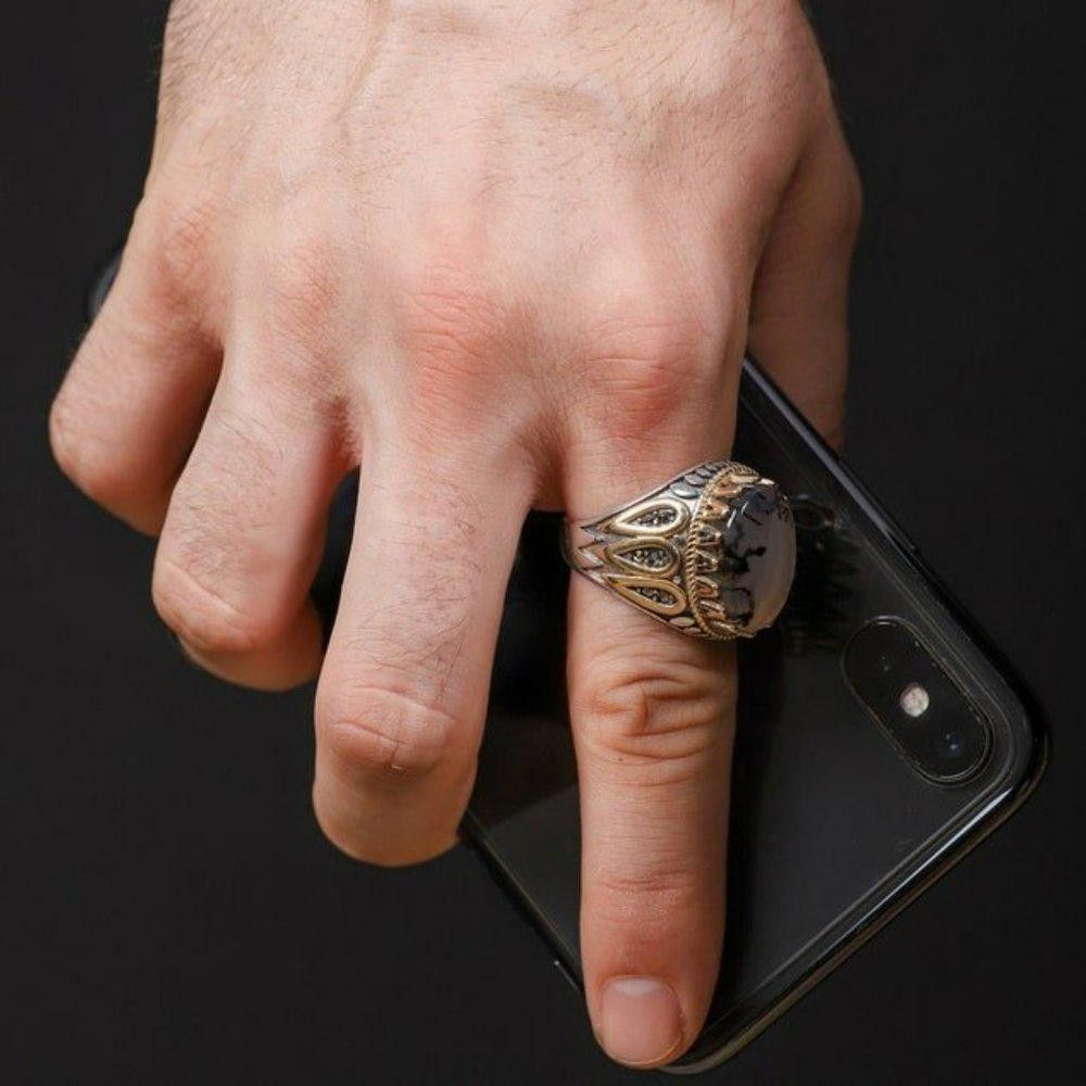 Designer Men's Handmade Retro Ink Moonstone Turkish Ring - Size 8 Size ONE SIZE - 5 Thumbnail