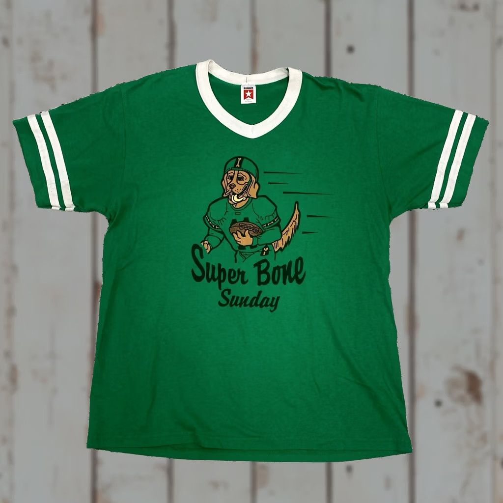 Bones VINTAGE Bomark T-Shirt Dog Green XL Men Short Sleeve Cotton Blend Single Stitch Super Bone Sunday Stitch Boys/Girls Size US XL / EU 56 / 4 - 1 Thumbnail