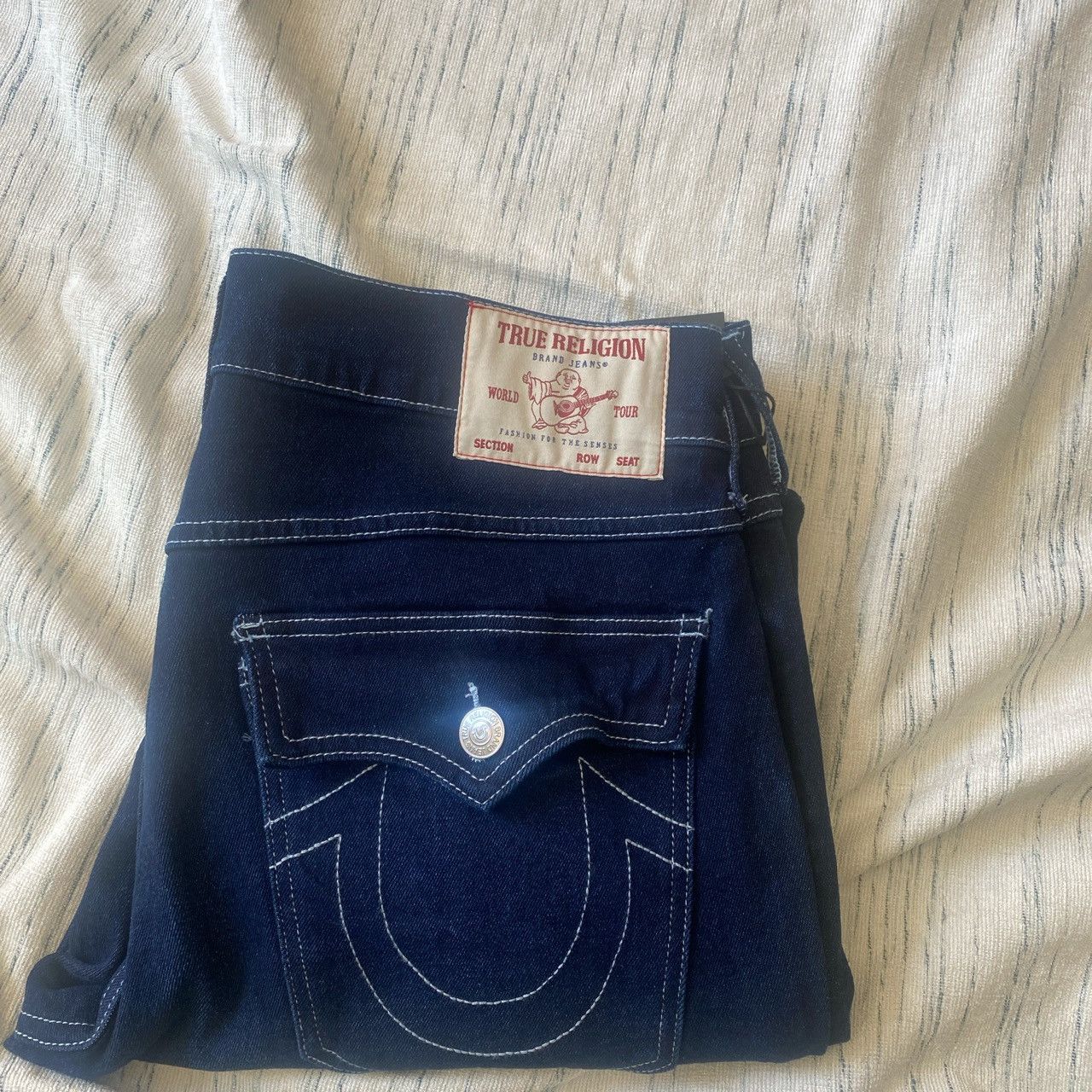 image of Dark Wash True Religion Jeans in Blue, Men's (Size 34)