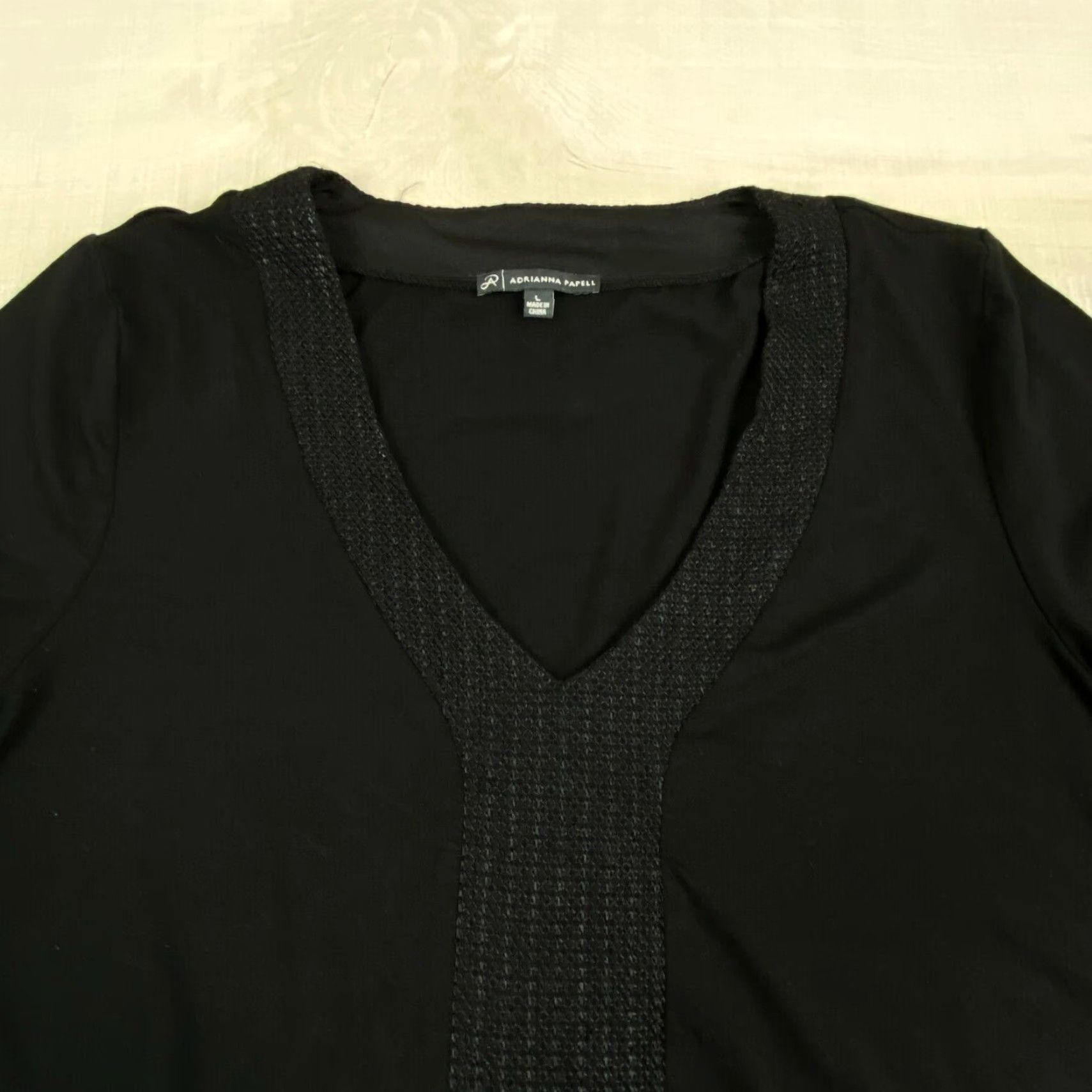 Adrianna Papell Adrianna Papell Womens Black 3/4 Sleeve Blouse Top Large Size L / US 10 / IT 46 - 2 Thumbnail