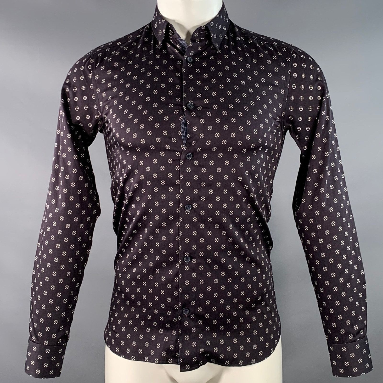 Ted Baker Fille Navy White Circles Cotton Spread Collar Long Sleeve Size US XS / EU 42 / 0 - 1 Thumbnail