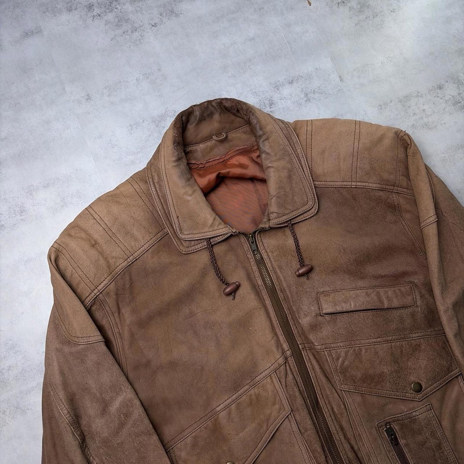 Other Vintage 90s Brown Tannery West Genuine Leather Bomber Jacket Size US M / EU 48-50 / 2 - 5 Thumbnail