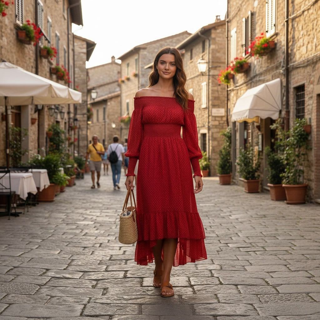 Other Chelsea & Violet Red Cold Shoulders Long Sleeve Maxi Dress,M Size M / US 6-8 / IT 42-44 - 2 Thumbnail