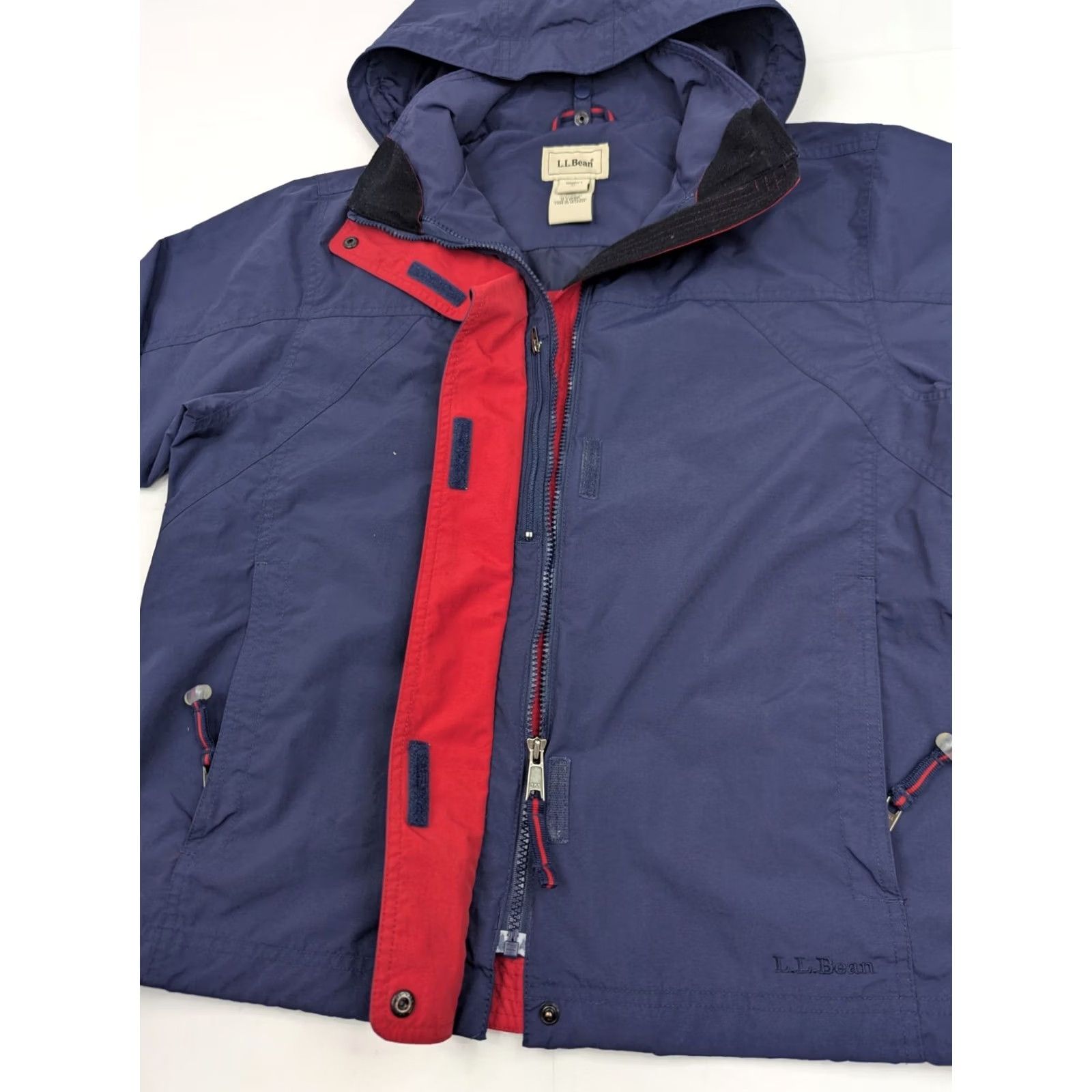 Vintage VINTAGE LL Bean Rain Jacket Women M Reg Navy Blue Stowaway Hood Hooded Zipper Logo Button Liner Not Included Jacket Size M / US 6-8 / IT 42-44 - 4 Thumbnail