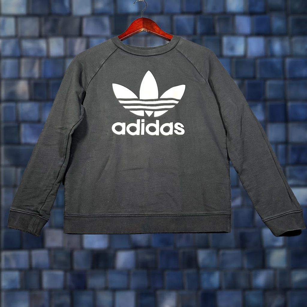 Adidas VINTAGE Adidas Trefoil Sweatshirt Womens M Black Cotton Rib Hem Cuffs White Logo Size M / US 6-8 / IT 42-44 - 1 Thumbnail