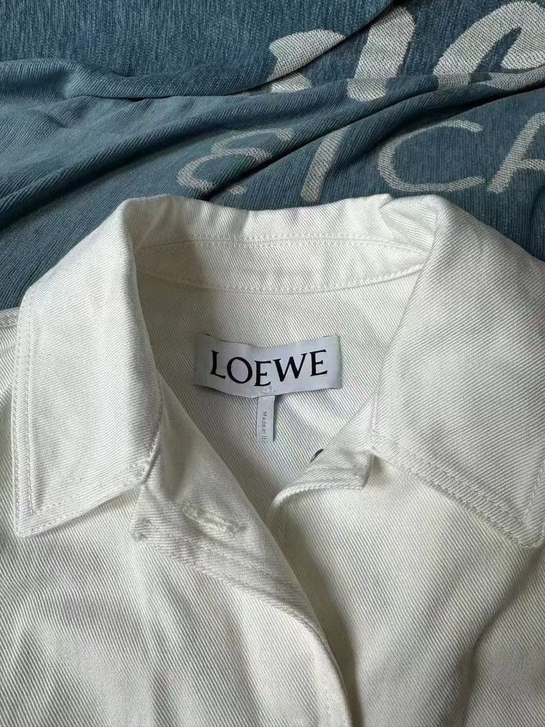 Loewe LOEWE White leather badge logo shirt jacket Size XXS / US 00 / IT 34 - 3 Thumbnail