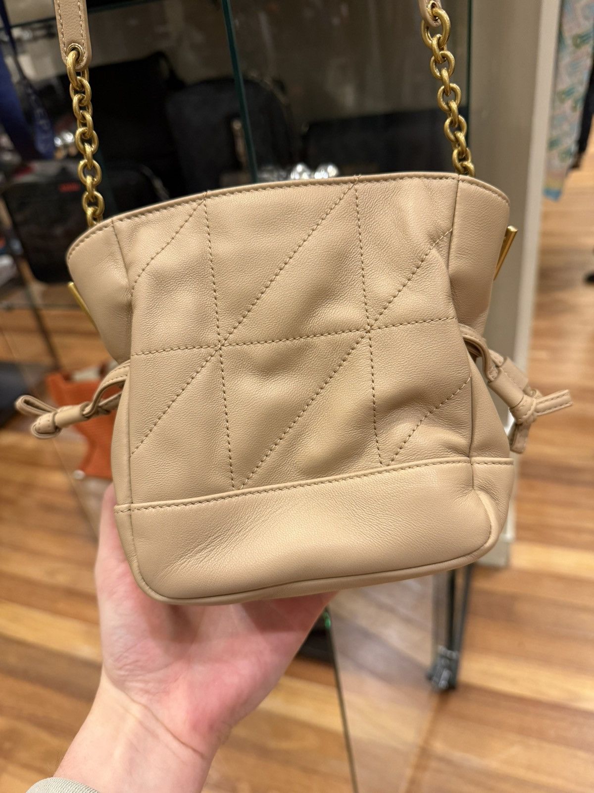 Saint Laurent Paris YSL Mini Jamie Shopping Bag in Lambskin Beige Size ONE SIZE - 9 Thumbnail