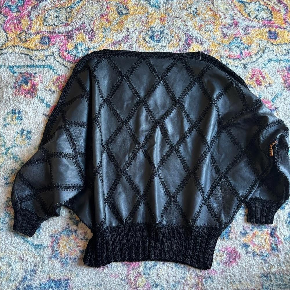 Designer Vintage Leather 1980´s leather crochet patchwork top Size M / US 6-8 / IT 42-44 - 4 Thumbnail