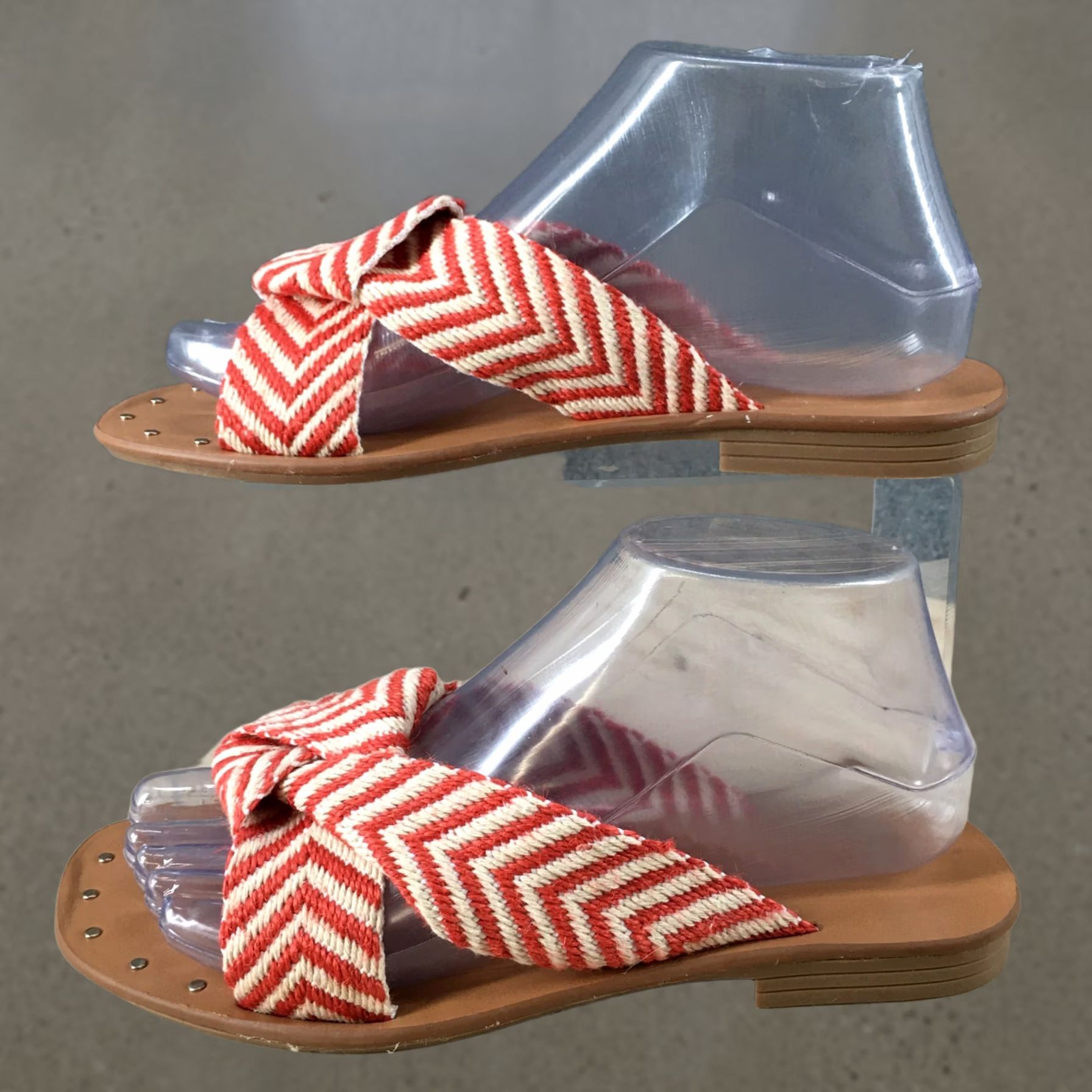 Vintage Universal Thread Sandals Womens 7 Louise Chevron Print Slip On Flats Slide Red Size US 7 / IT 37 - 1 Thumbnail