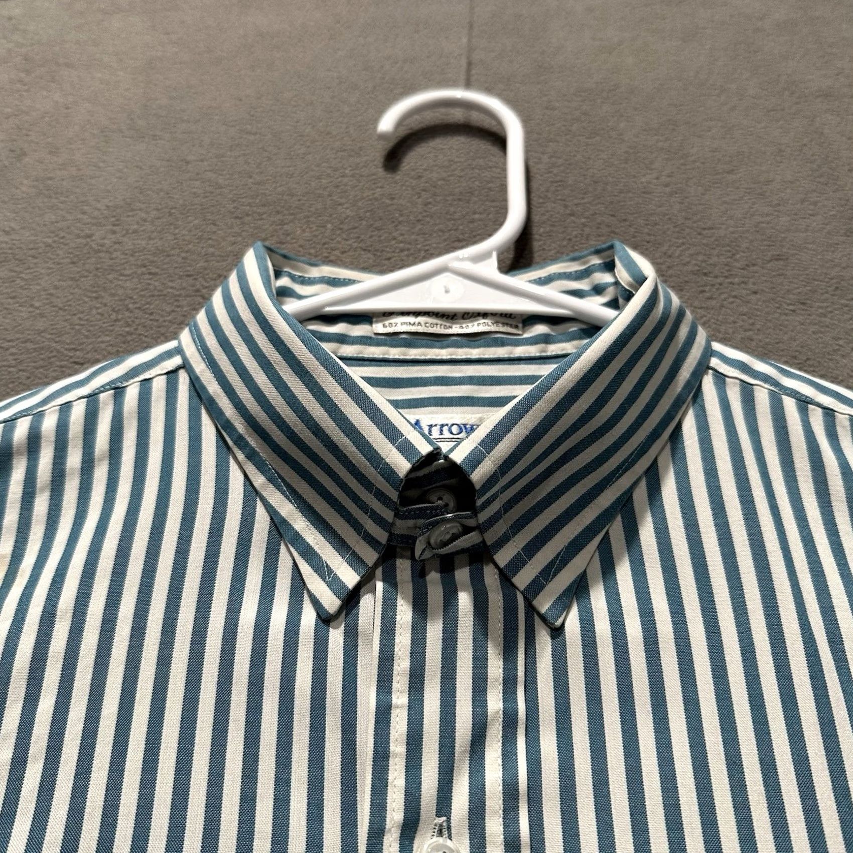 Arrow VINTAGE Arrow Shirt Mens M Striped Button-Up Collared 60s Green Cotton Polyester USA Size US M / EU 48-50 / 2 - 7 Thumbnail