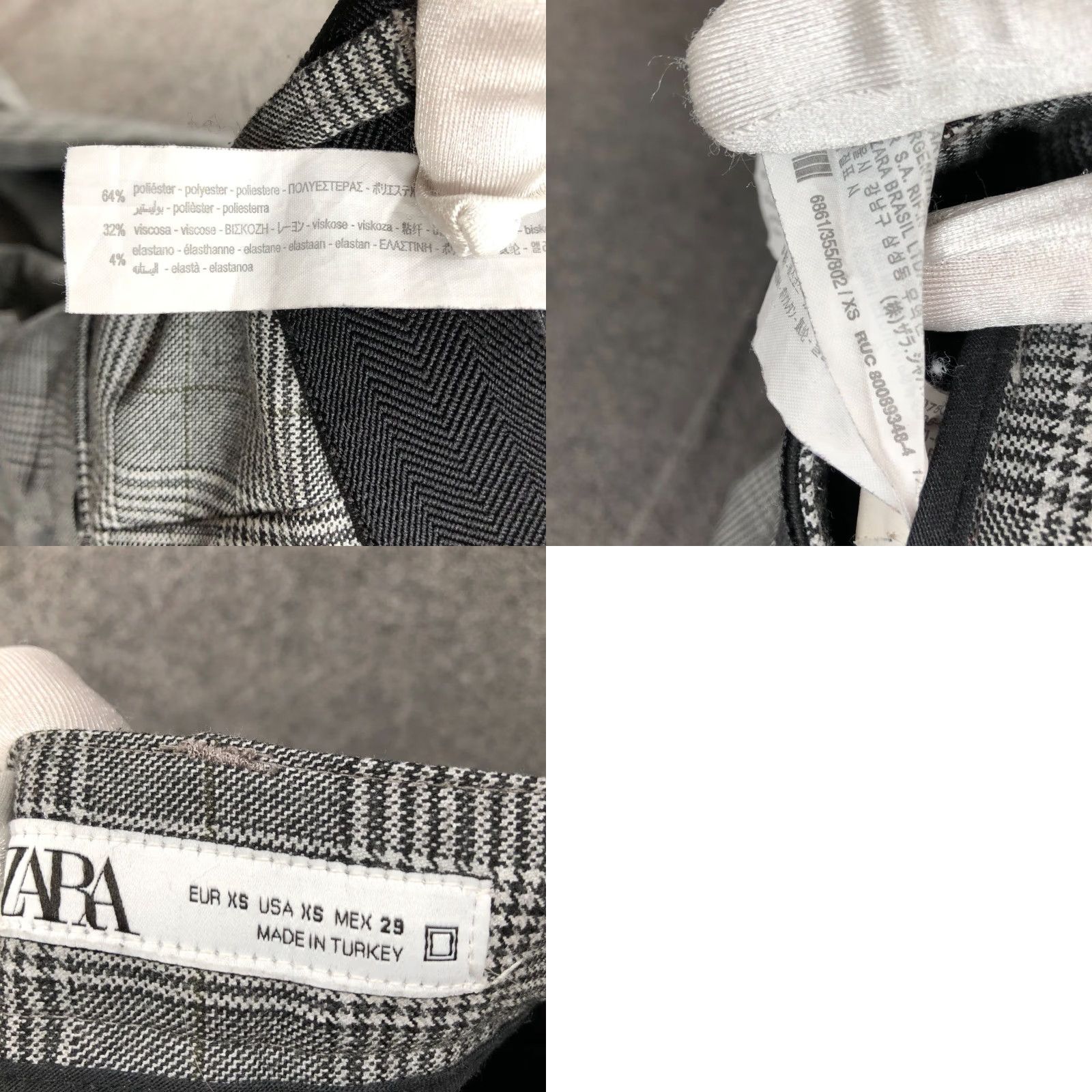 Zara Zara Slim Fit Stretch Pants Mens XS Gray Plaid Trouser Size US 27 - 8 Thumbnail