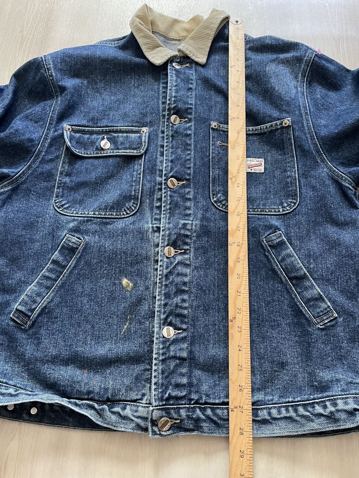 Guess VTG 90s Guess USA Denim Trucker Trim Sz L distressed Size US L / EU 52-54 / 3 - 12 Thumbnail