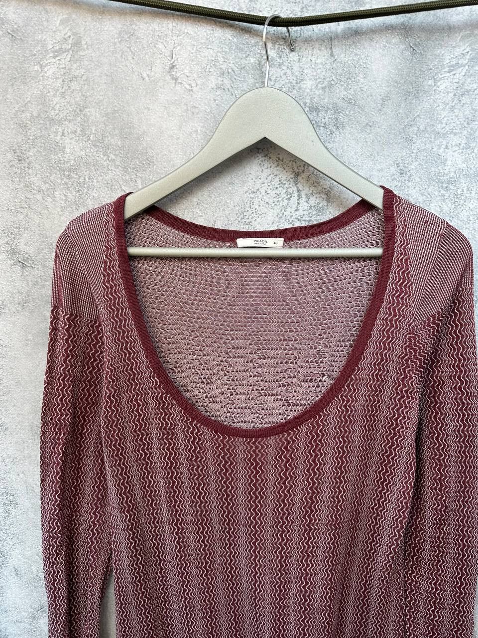 Prada Prada Knit Sheer Maxi Dress Burgundy Zigzag Pattern Italy Size L / US 10 / IT 46 - 6 Thumbnail