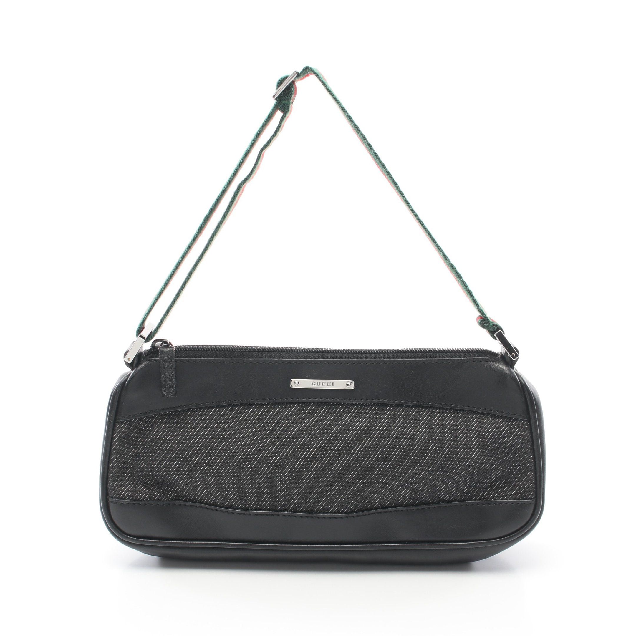image of Gucci Sherry Line Accessory Pouch Handbag Canvas Leather Black Multicolor, Women's