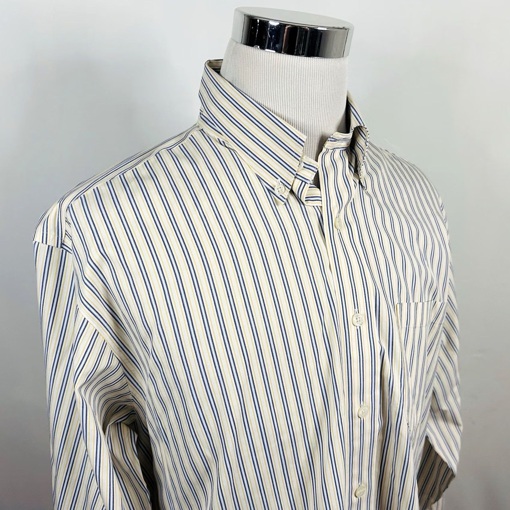 Brooks Brothers Brooks Brothers Large Regular Fit Non Iron Shirt Yellow Blue Striped Cotton Shirt Mens L Cold-Shoulder? Size US L / EU 52-54 / 3 - 2 Thumbnail