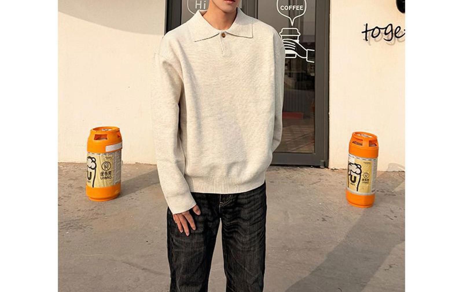 Vintage Beige Casual Knit Collar Sweater, Relaxed Fit Sweater Size US M / EU 48-50 / 2 - 1 Thumbnail
