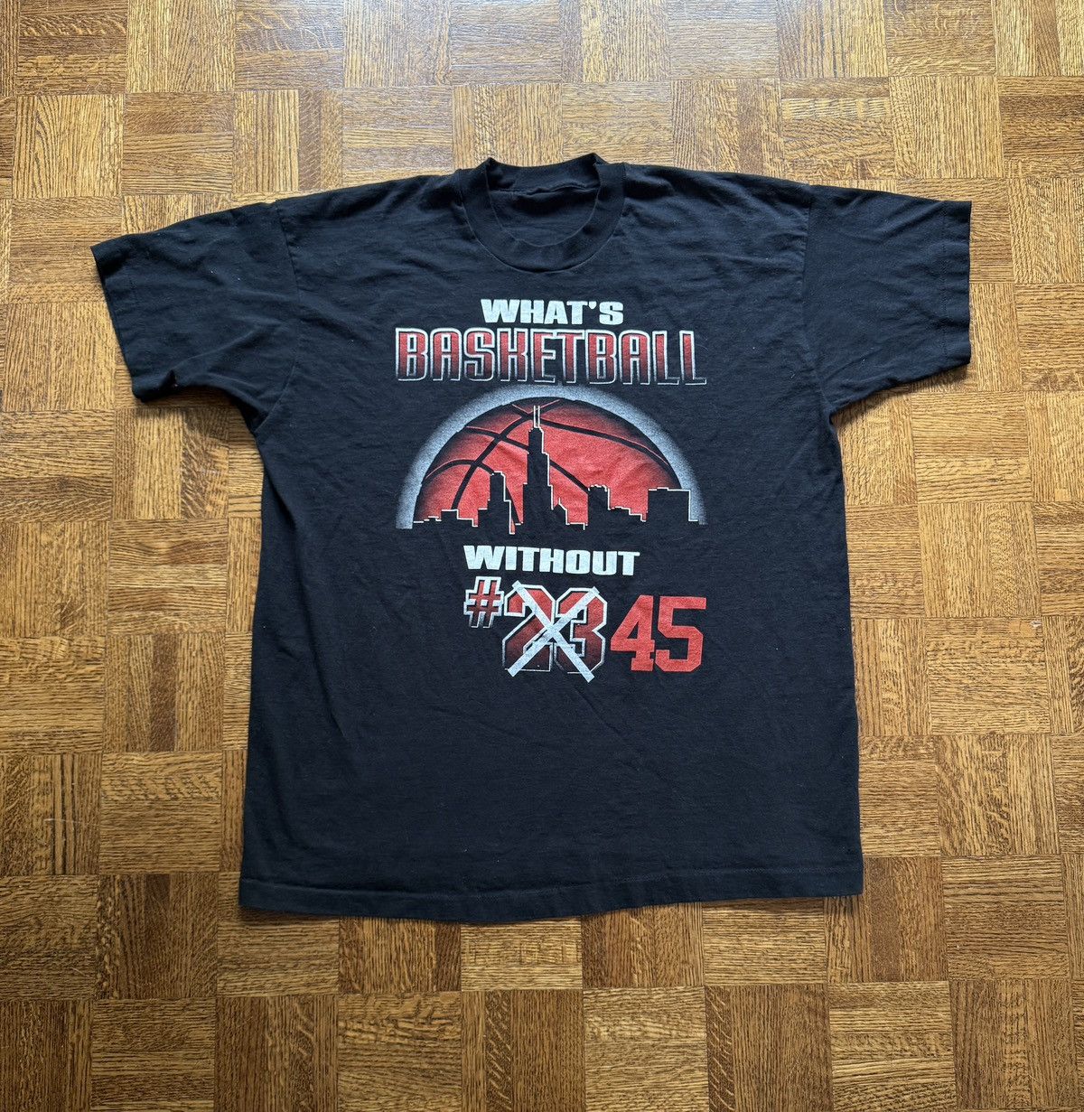 Vintage Vintage 90s Michael Jordan What's Basketball Without #45 Tee Size US XL / EU 56 / 4 - 1 Thumbnail