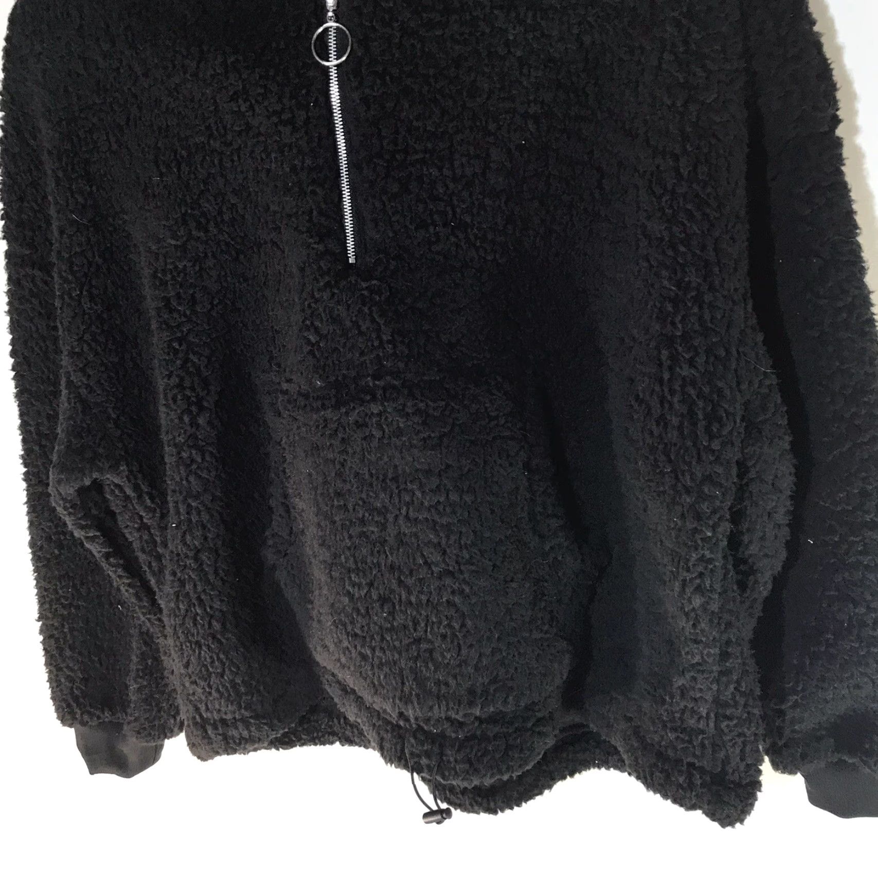 Vintage Love Tree Black Faux Fur 1/4 Zip Hooded Cropped Pullover Womens Size M New Jacket Coat Short Sleeve Regular Fit Black Size M / US 6-8 / IT 42-44 - 3 Thumbnail
