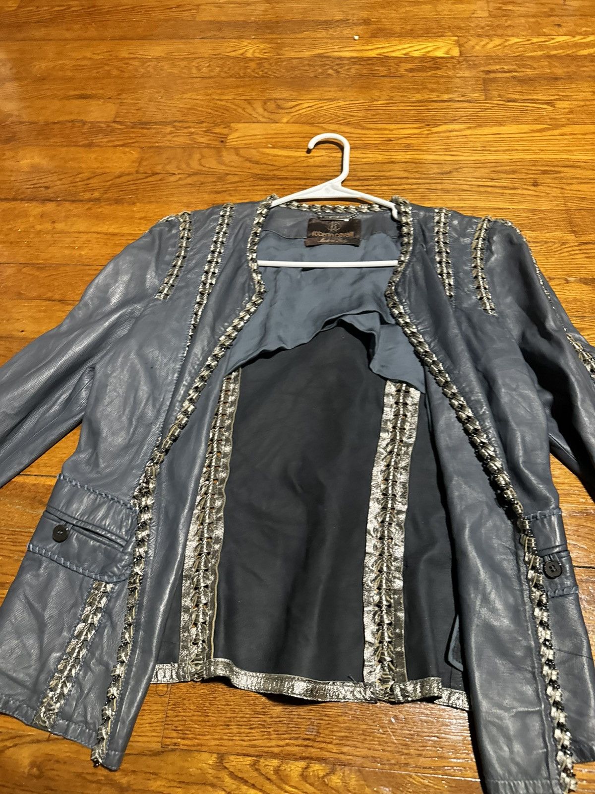 Roberto Cavalli Roberto Cavalli Jacket Leather Women Blue Size 46 Size L / US 10 / IT 46 - 3 Thumbnail