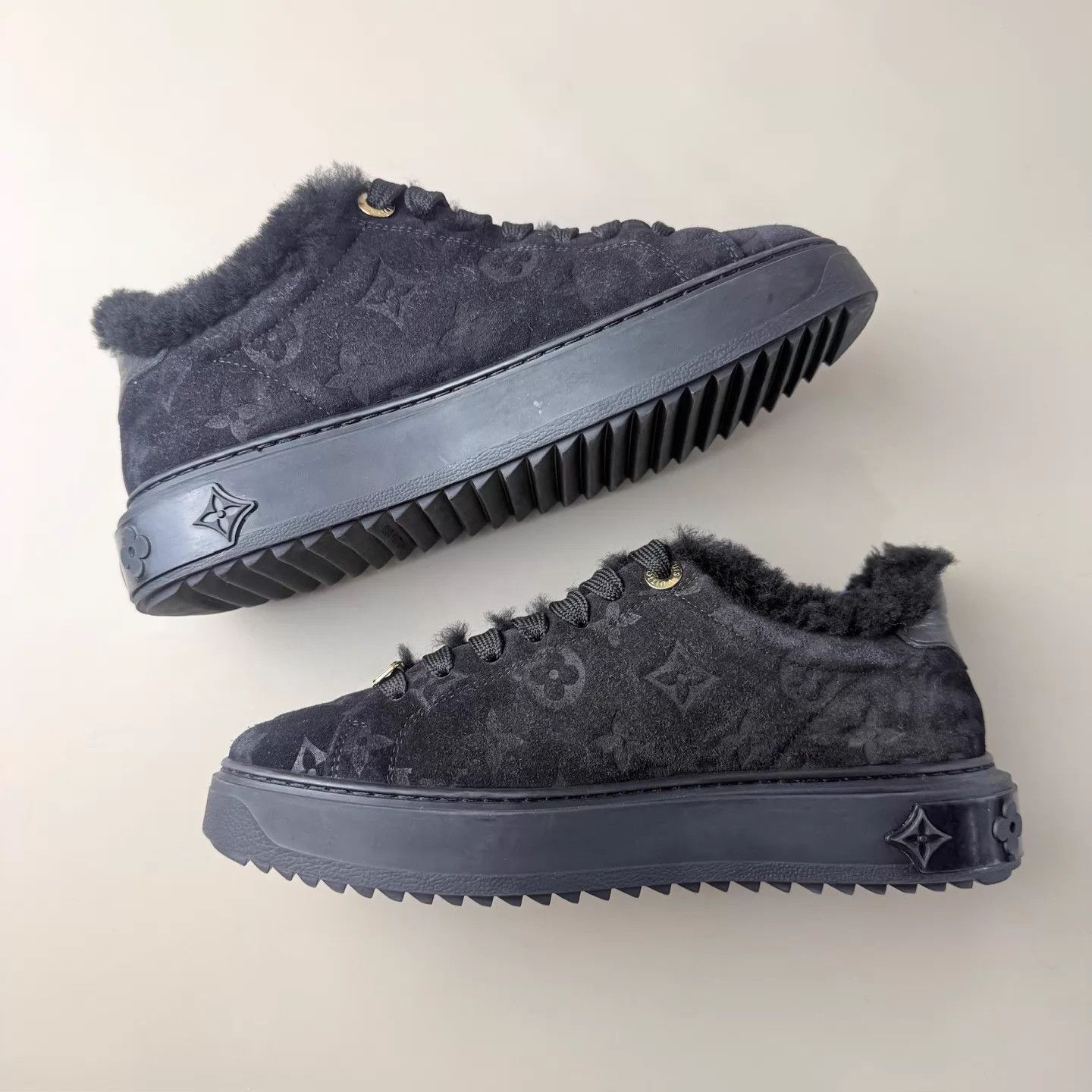 Louis Vuitton LV Black Gold Buckle All Over Print Platform 36.5 Size US 6 / IT 36 - 4 Thumbnail