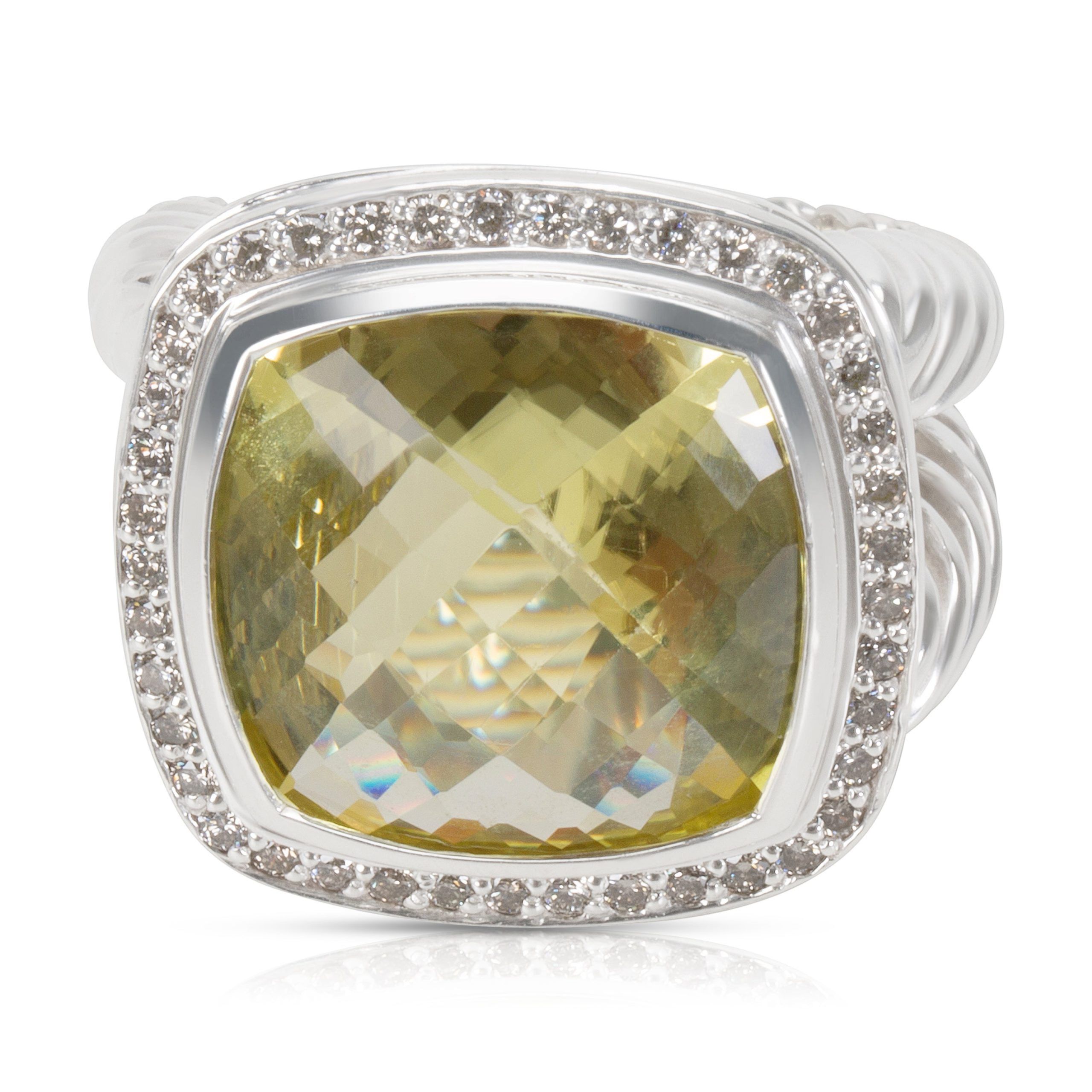 image of David Yurman Albion Ring With Prasiolite And Diamonds 14Mm 0.45 Ctw in Silver, Women's