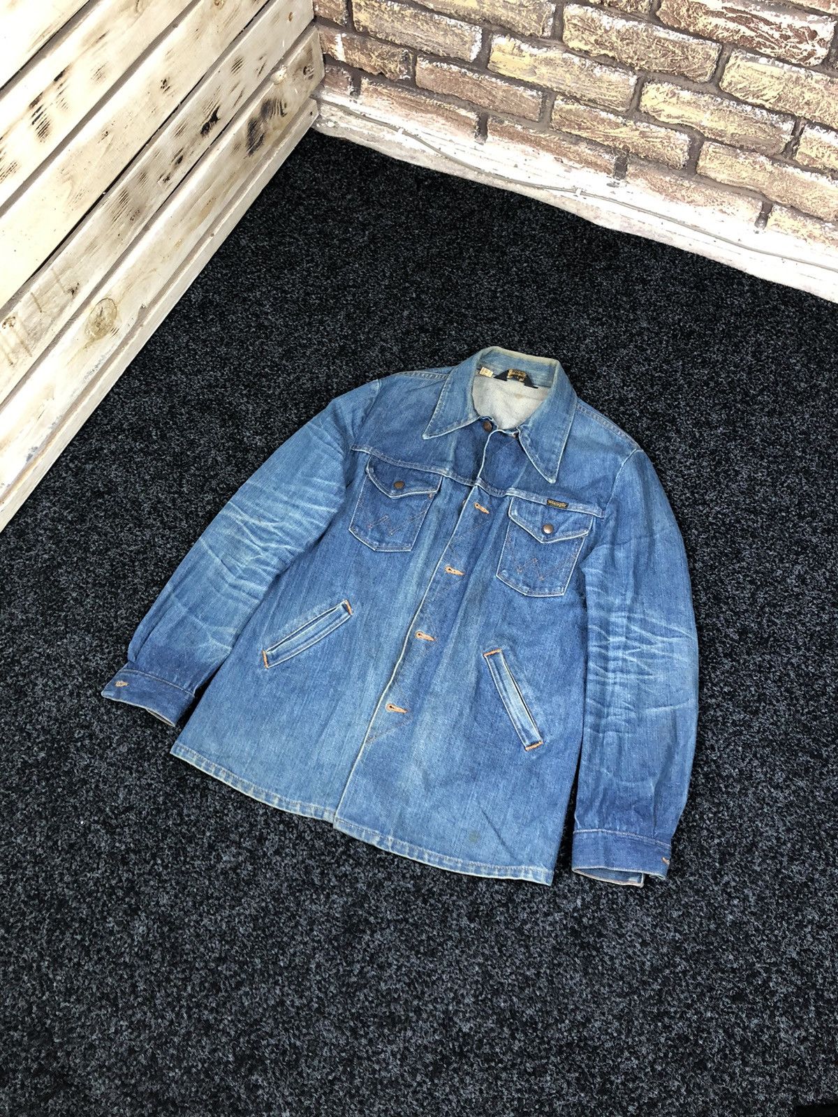 image of Archival Clothing x Vintage 70's Wrangler Blue Denim Pocket Jacket Archive Vintage (Size Medium)