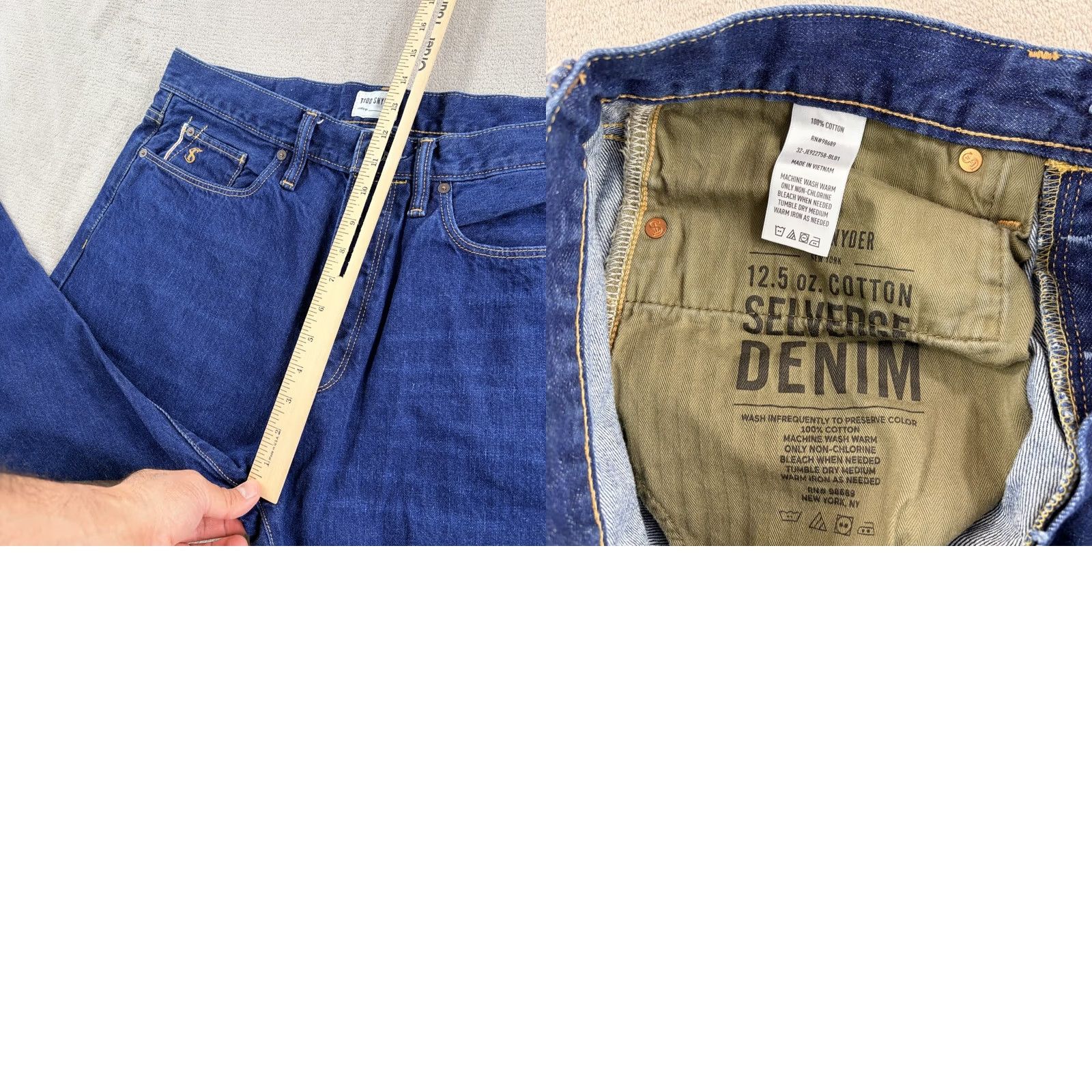 Todd Snyder Todd Snyder Jeans in Blue Wash Mens 34x29 12.5oz Selvedge Denim Classic Fit Straight 5-Pocket Denim Jeans USA Theme Button Closure Regular Waist Size US 34 / EU 50 - 9 Thumbnail