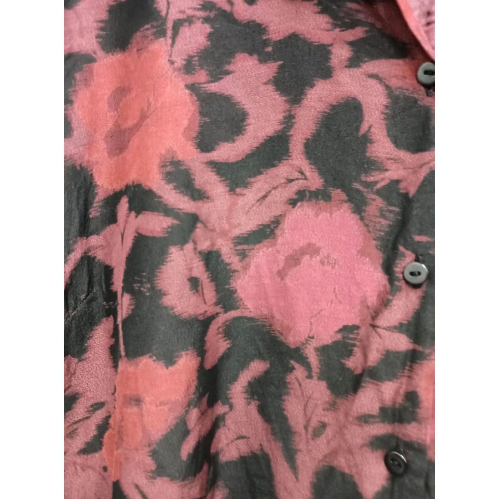 Vintage Silk Blend Floral Shirt - Large Red Black Long Sleeve Top - Philippines Size L / US 10 / IT 46 - 3 Thumbnail