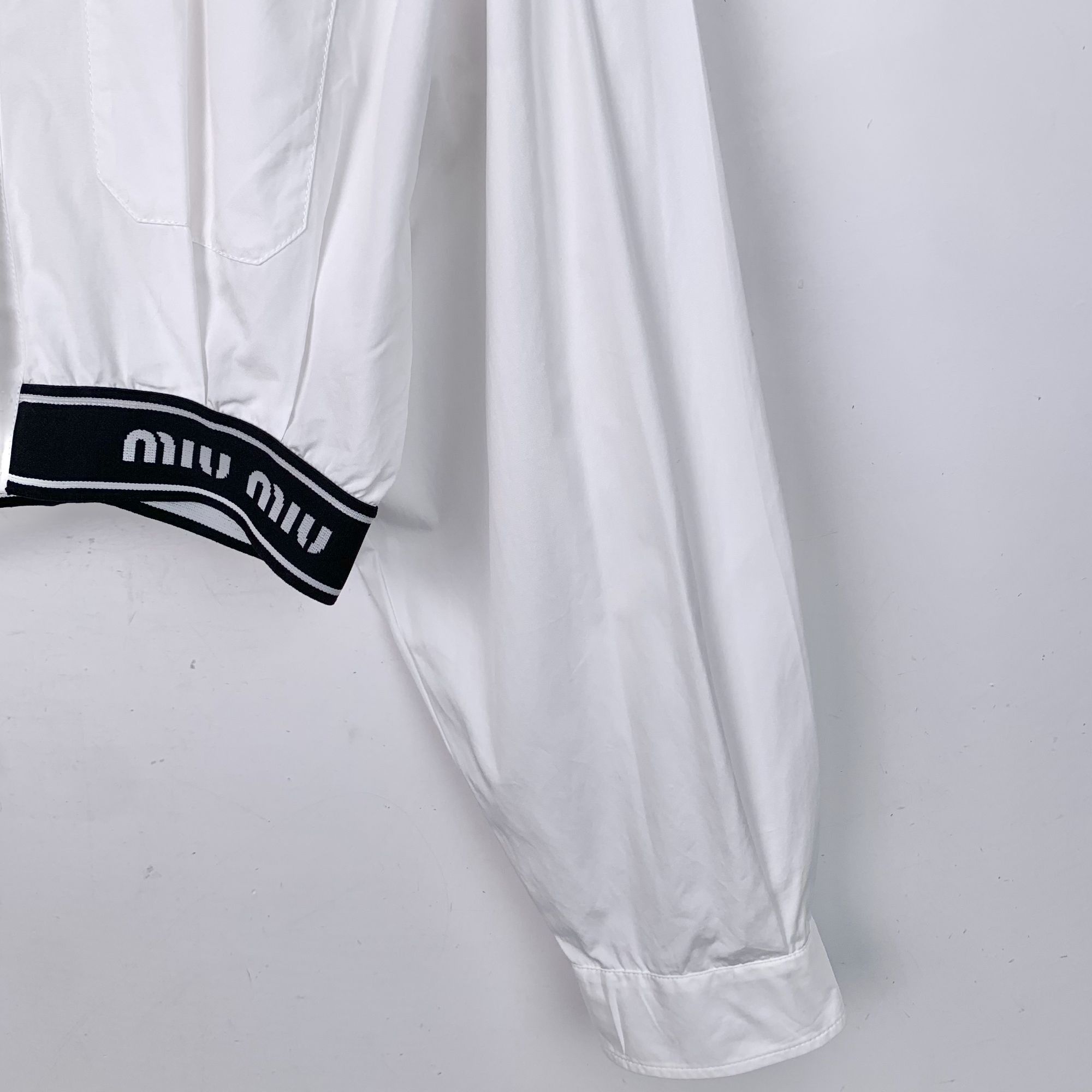 Miu Miu Miu Miu Womens White Cropped Button-Up Shirt With Logo Waist Size XS / US 0-2 / IT 36-38 - 5 Thumbnail