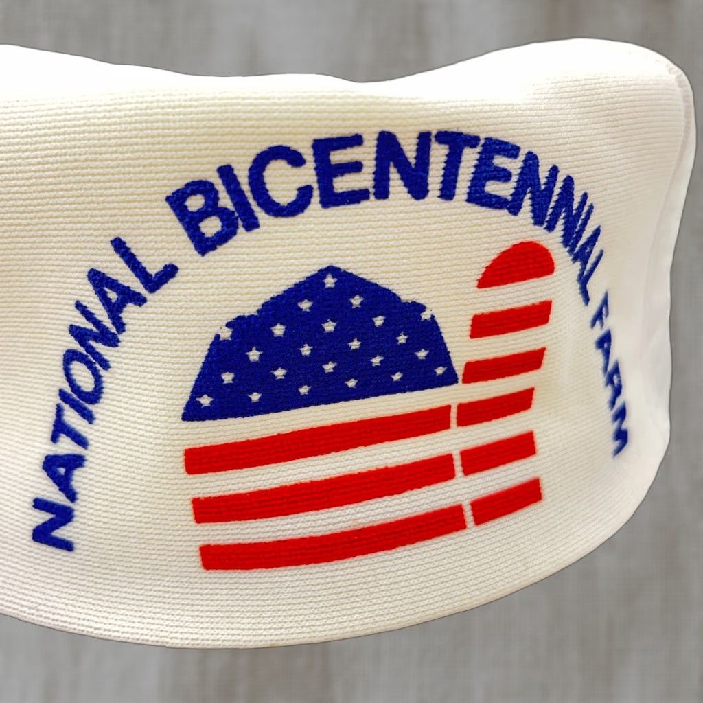 Vintage VINTAGE National Bicentennial Farm Trucker Hat Cap Made In USA White Cotton Twill Adjustable Breathable 80s 90s American Outdoor Logo Classic Mens Cap Size ONE SIZE - 1 Thumbnail