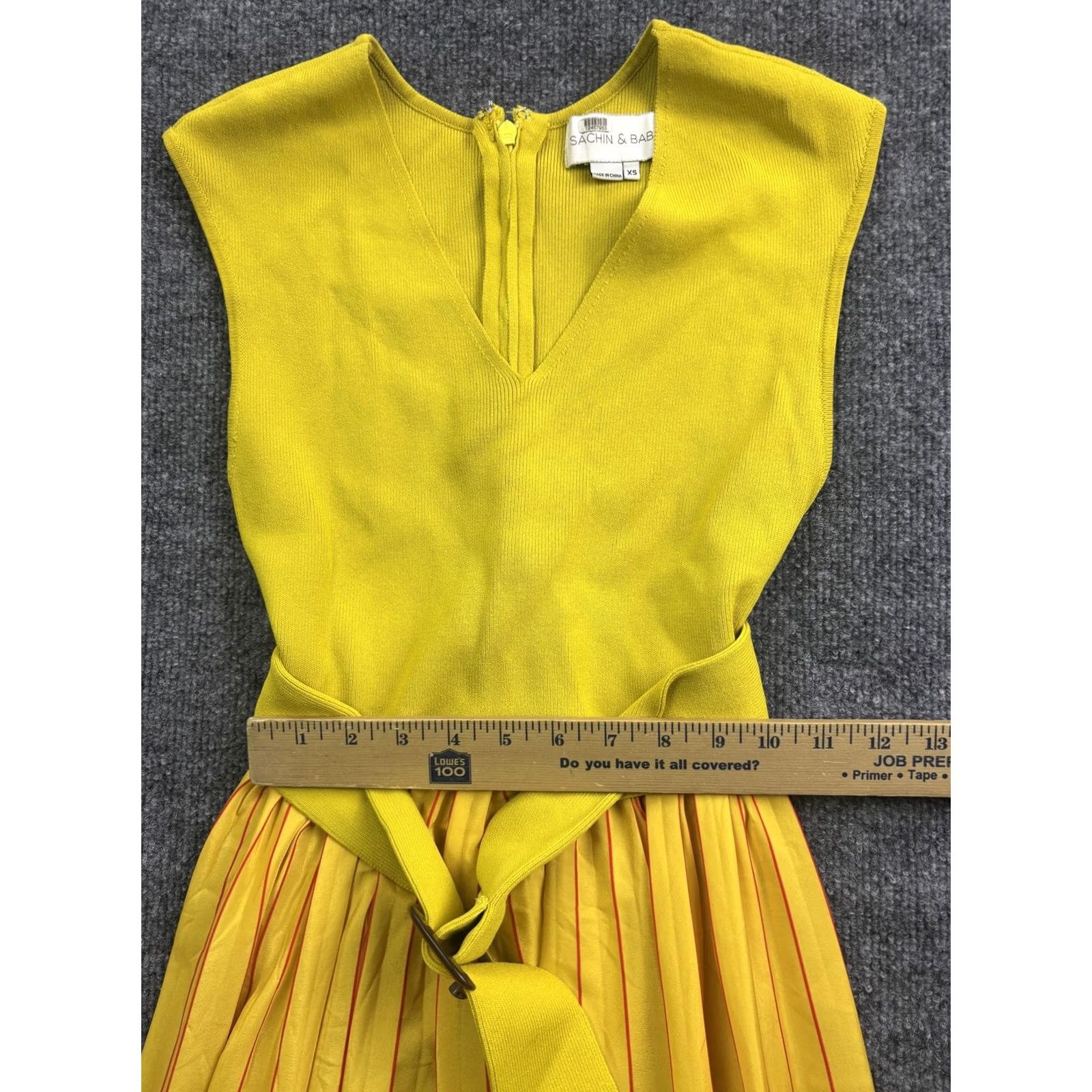 Sachin & Babi SACHIN & BABI Dress Womens XS Yellow V Neck Pleated Belted Striped Sundress Midi Size XS / US 0-2 / IT 36-38 - 4 Thumbnail
