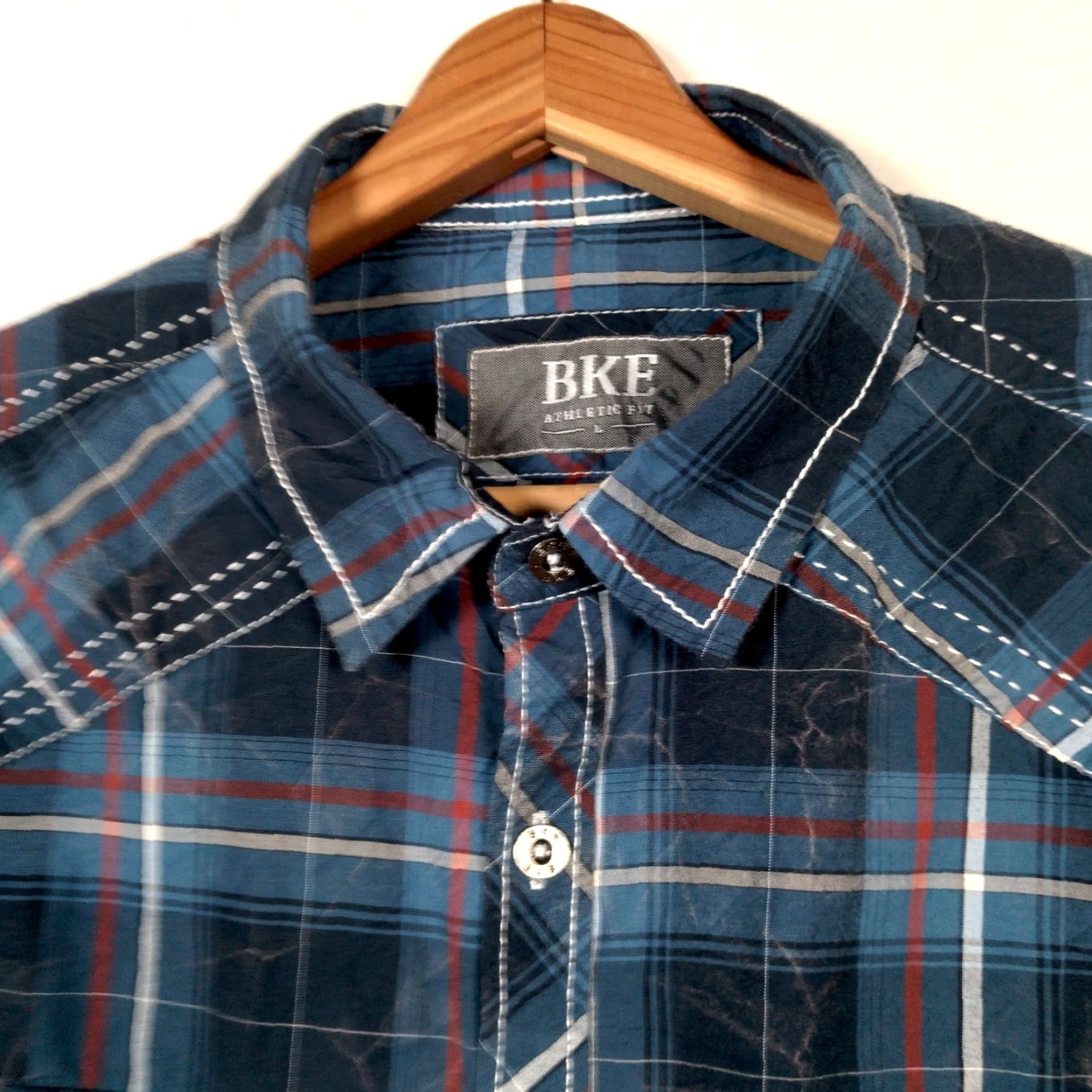 BKE BKE Shirt Men L Athletic Blue Plaid Western Distressed Look Long Sleeve Size US L / EU 52-54 / 3 - 3 Thumbnail