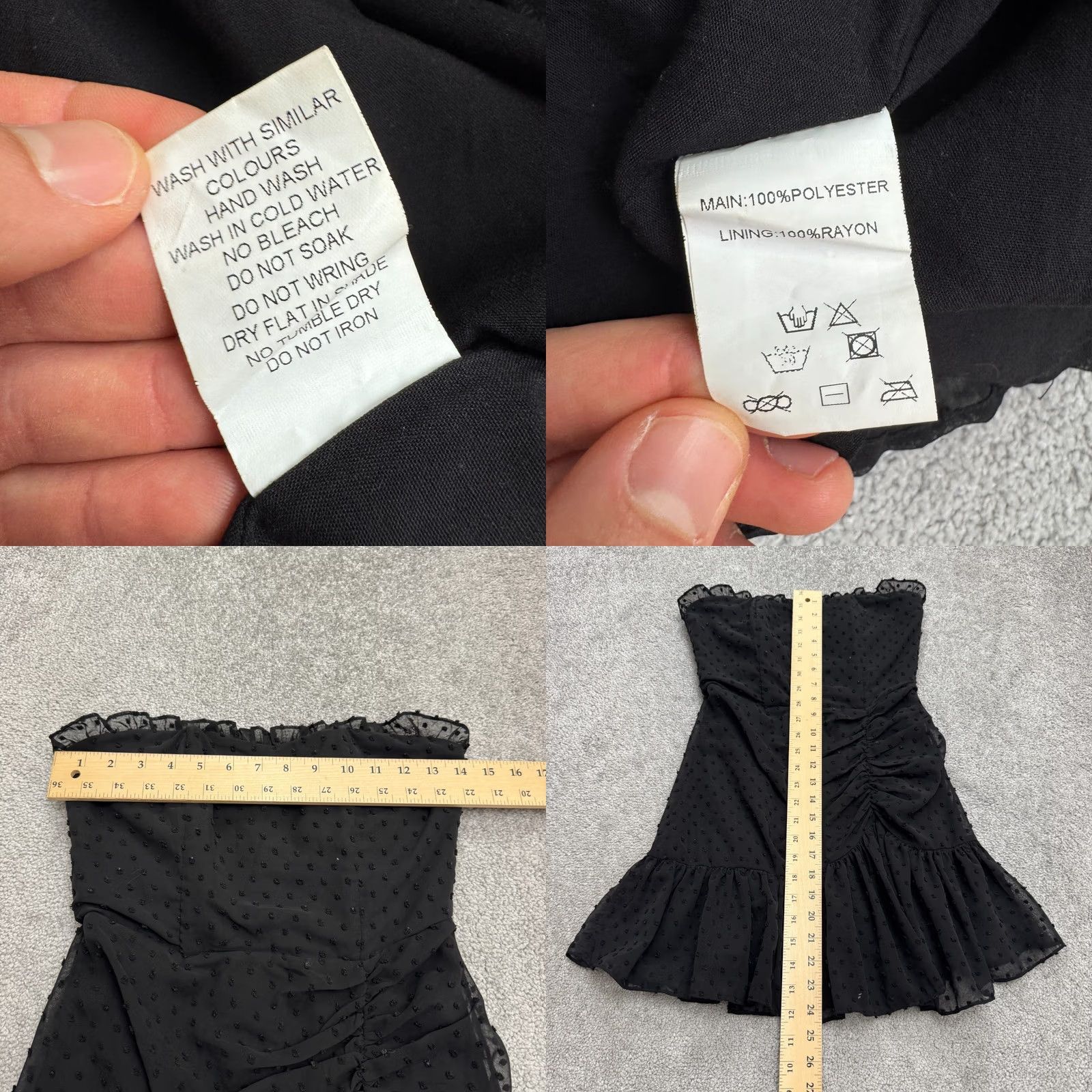 Vintage Hello Molly Strapless Swiss Dot Mini Dress Womens 4 Black Ruffle Hem Ruched LBD Dress Size S / US 4 / IT 40 - 8 Thumbnail