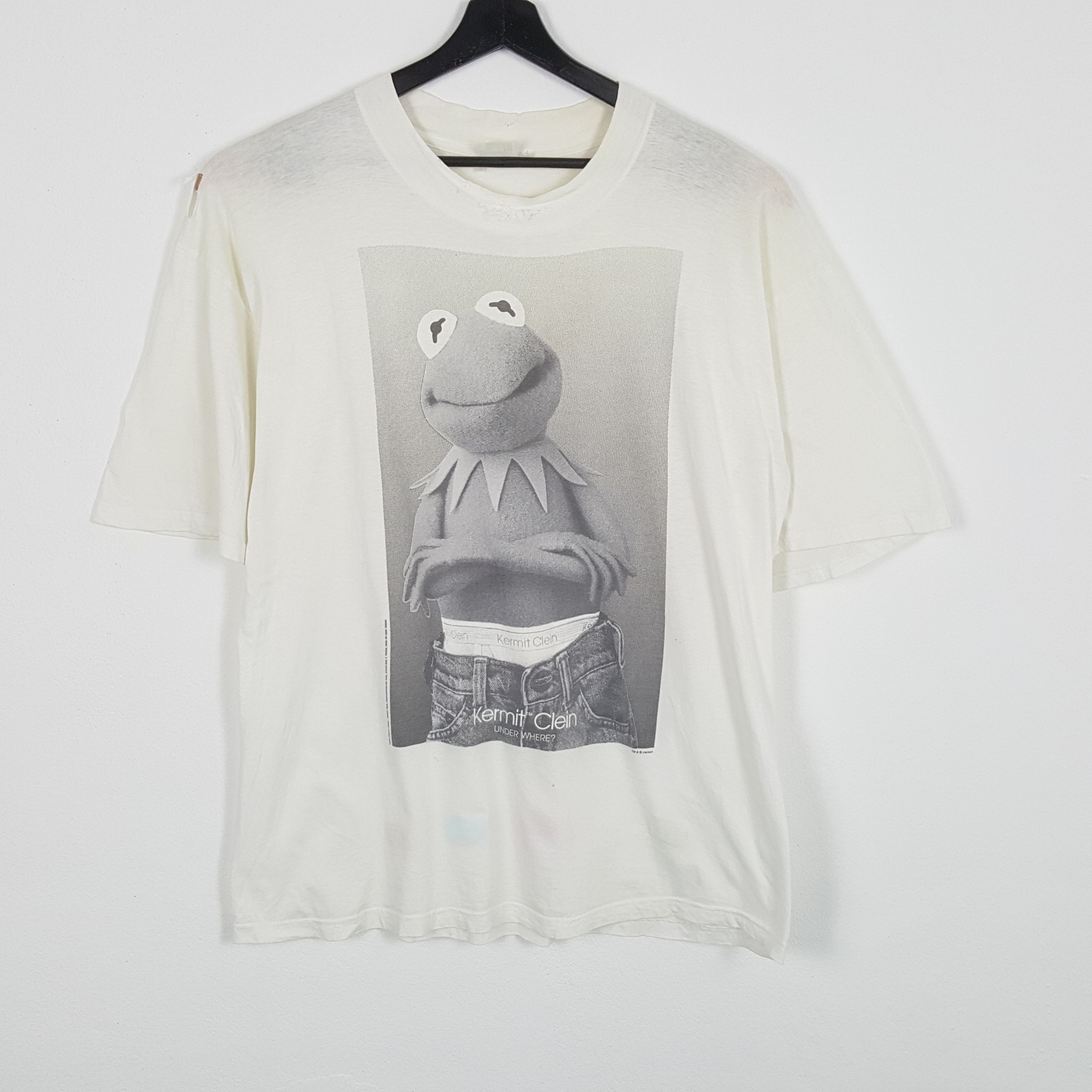 image of Vintage Kermit Clein Parody Calvin Klein Style Phototees Distressed in White, Men's (Size XL)