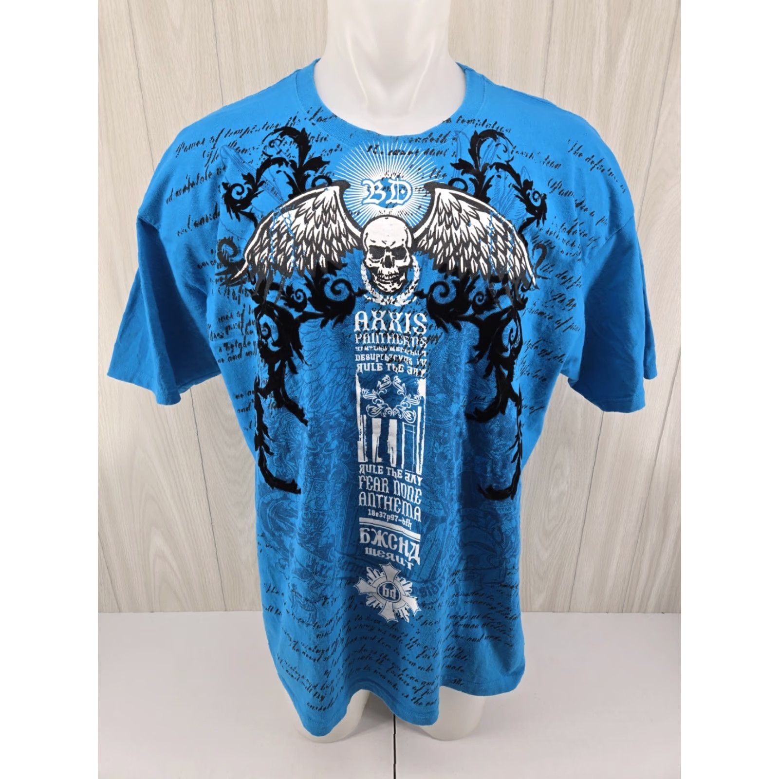 Velvet VINTAGE yazbek Y2K T-Shirt Blue Short Sleeve Skull Grunge Cross Velvet Wings Gothic 2XL Mens Size US XXL / EU 58 / 5 - 2 Thumbnail