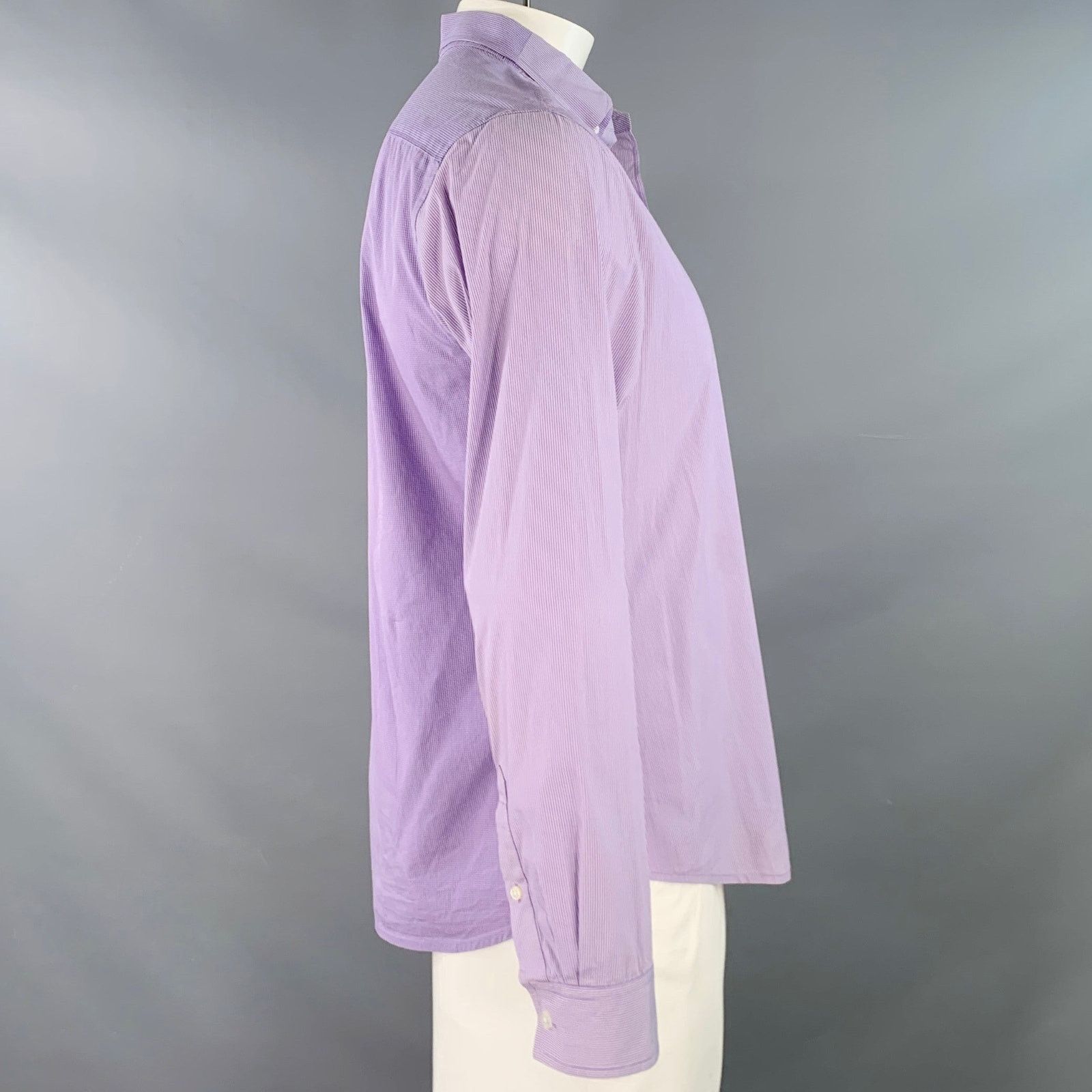 Elie Tahari White Lavender Stripe Checkered Cotton One Pocket Shirt Size US XL / EU 56 / 4 - 2 Thumbnail