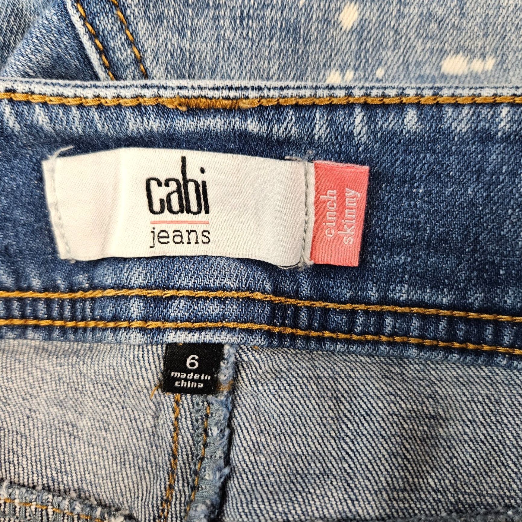 Vintage Cabi Womens Cinch Skinny Jeans Sz 6 Blue Bleach Splatter Mid Rise Denim Jeans Women Size 6 Skinny Rise 9.5 Inseam 29.5 Inseam 29.5 Womens Size 28" / US 6 / IT 42 - 6 Thumbnail