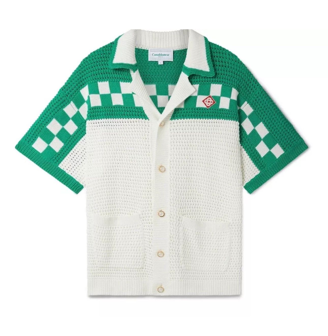 Casablanca Camp-Collar Logo-Appliquéd Shirt Faux Crochet Shirt Size US M / EU 48-50 / 2 - 1 Thumbnail