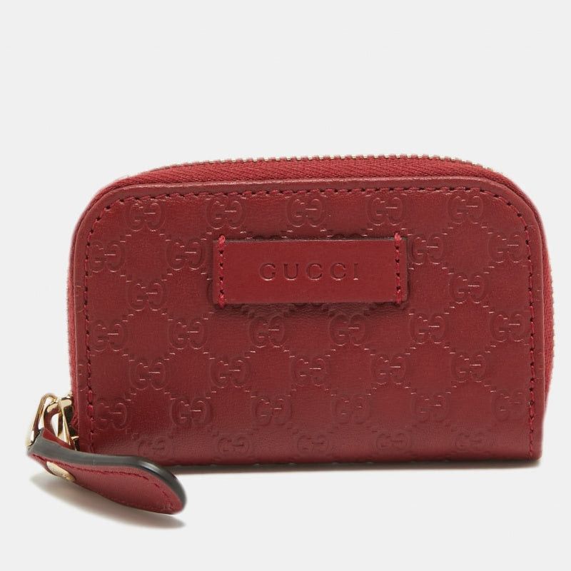 image of Gucci Red Microssima Leather Mini Zip Purse, Women's